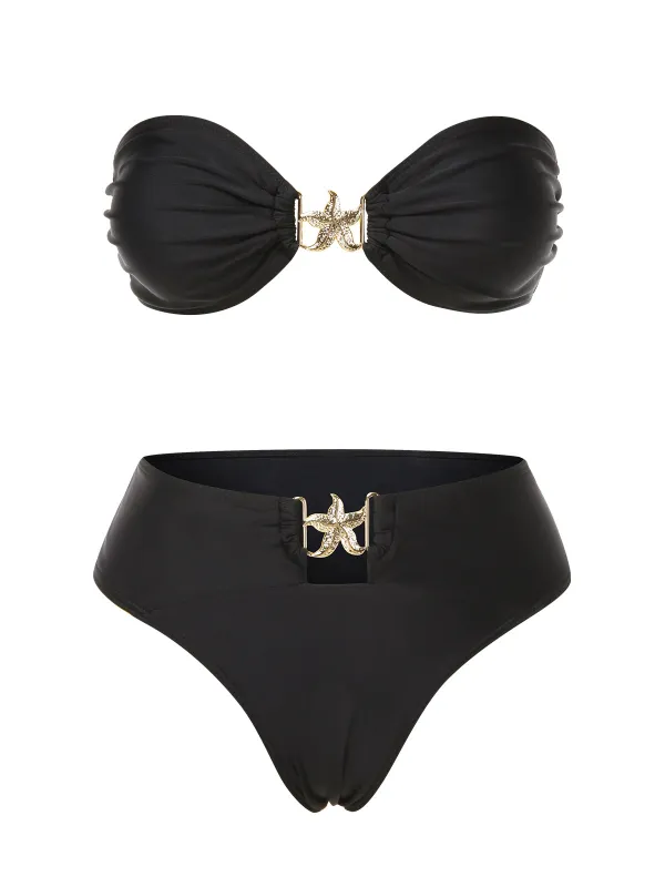 Black 1950s Bandeau Starfish Bikini Set sold by Retro Stage