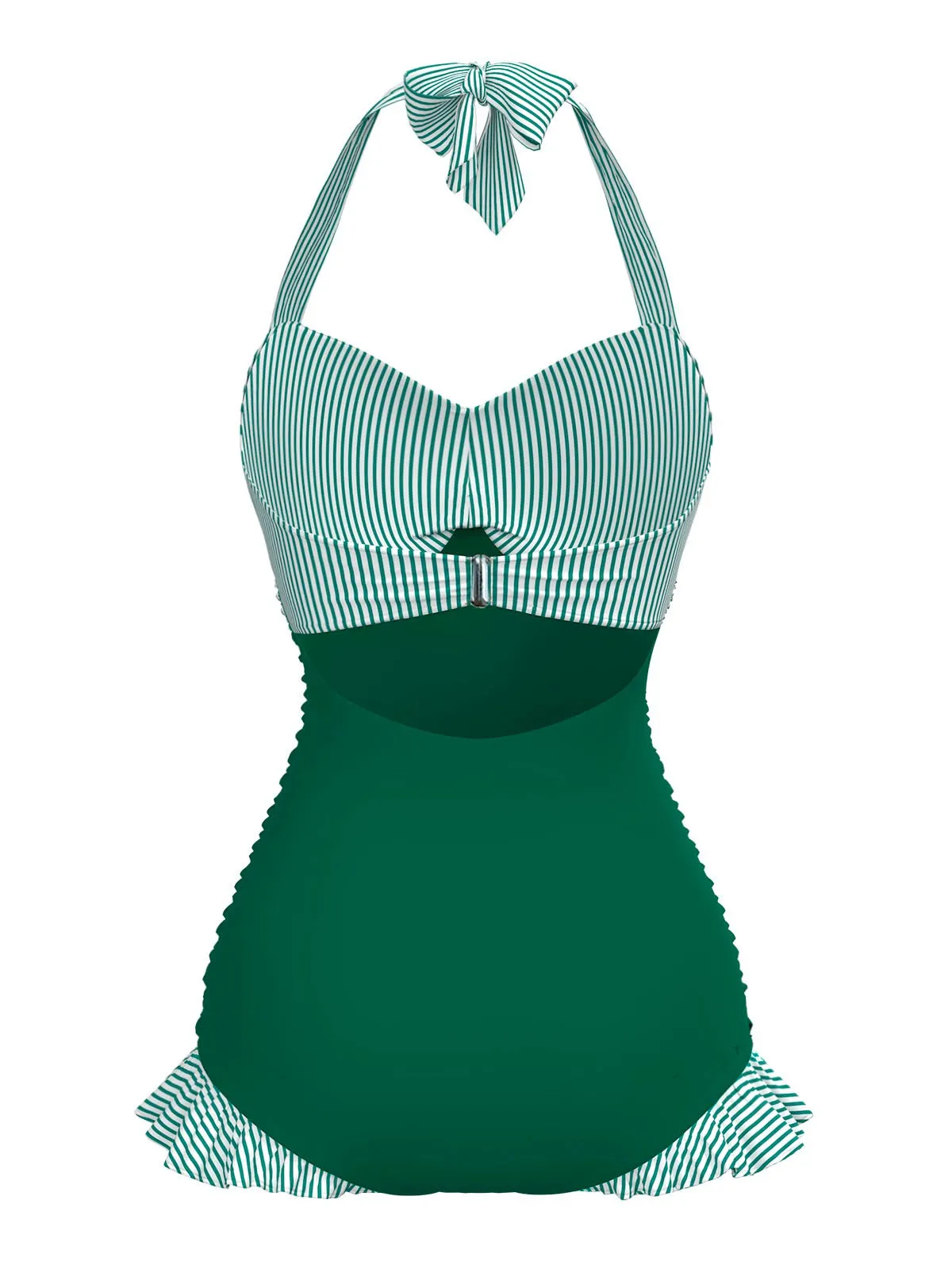 Green 1940s Halter Stripe One-Piece Swimsuit sold by Retro Stage product image thumbnail 3