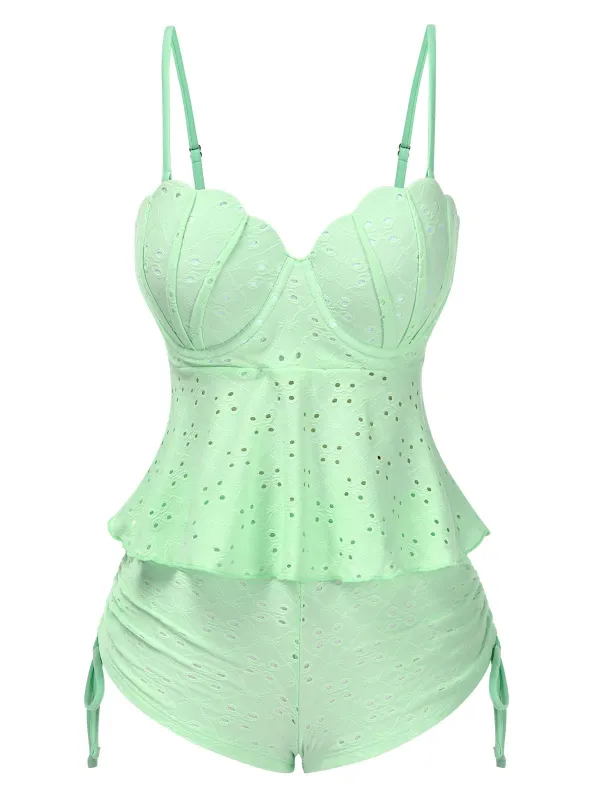 1940s Spaghetti Strap Eyelet Shell Tankini Set sold by Retro Stage