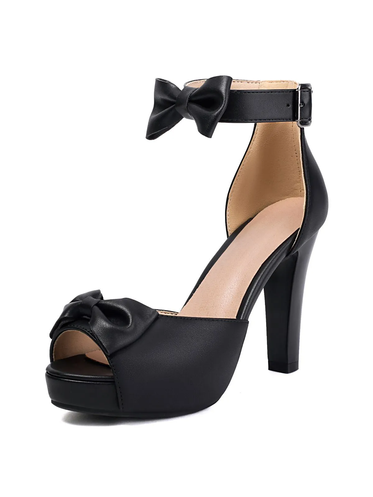 Solid Bow Peep Toe High Heels Sandals sold by Retro Stage product image thumbnail 2