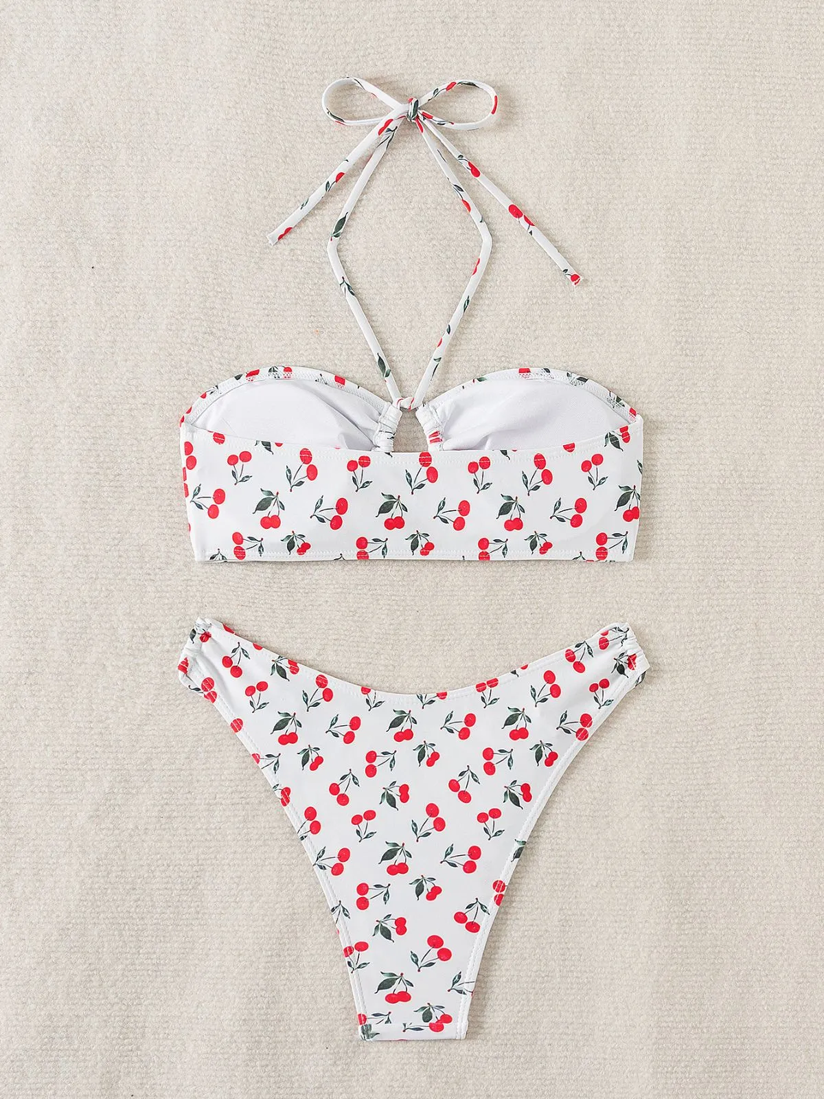 White 1950s Halter Cherry Bikini Set sold by Retro Stage product image thumbnail 4