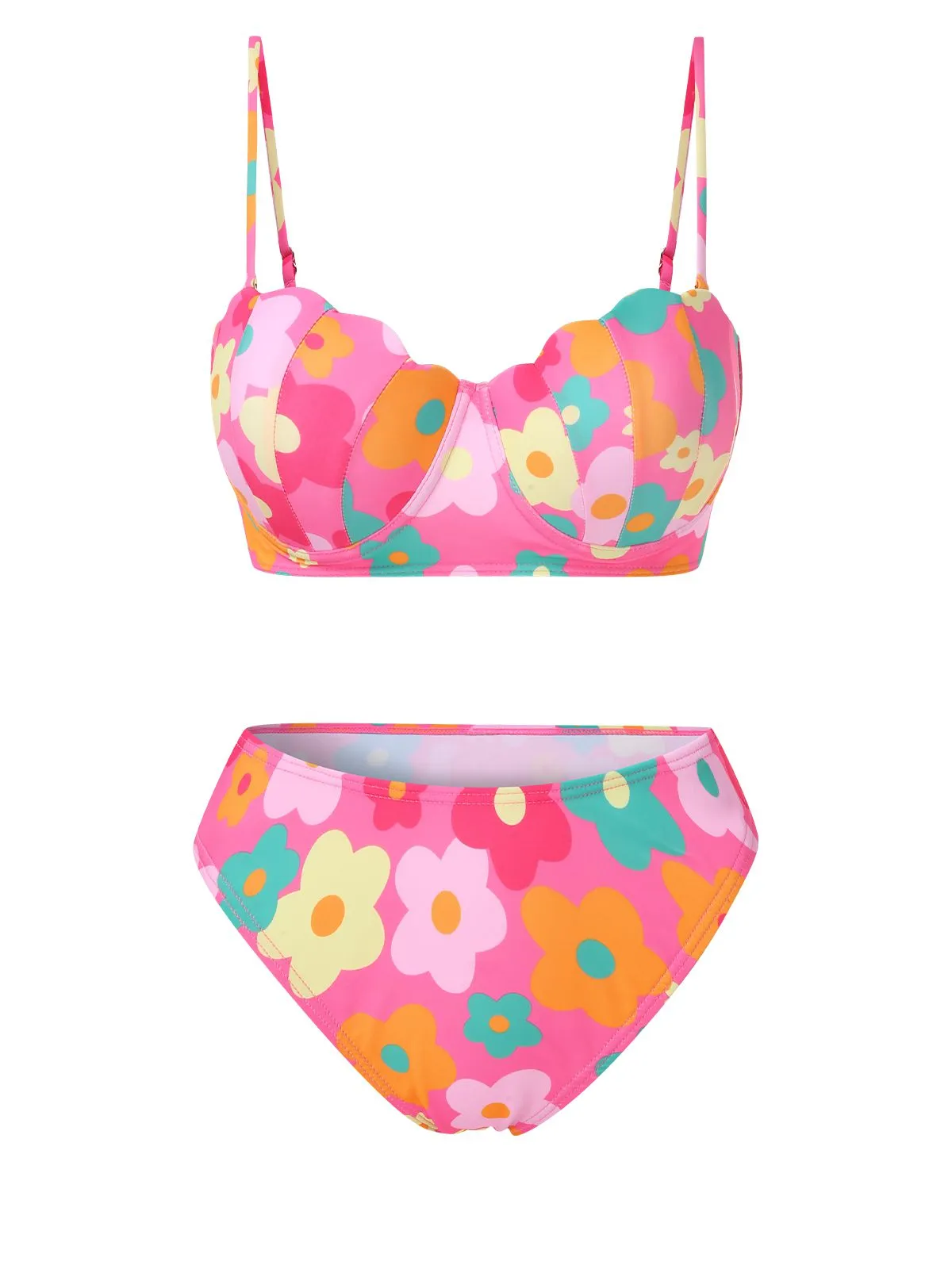 1960s Spaghetti Strap Floral Shell Bikini Set & Cover-up sold by Retro Stage product image thumbnail 4