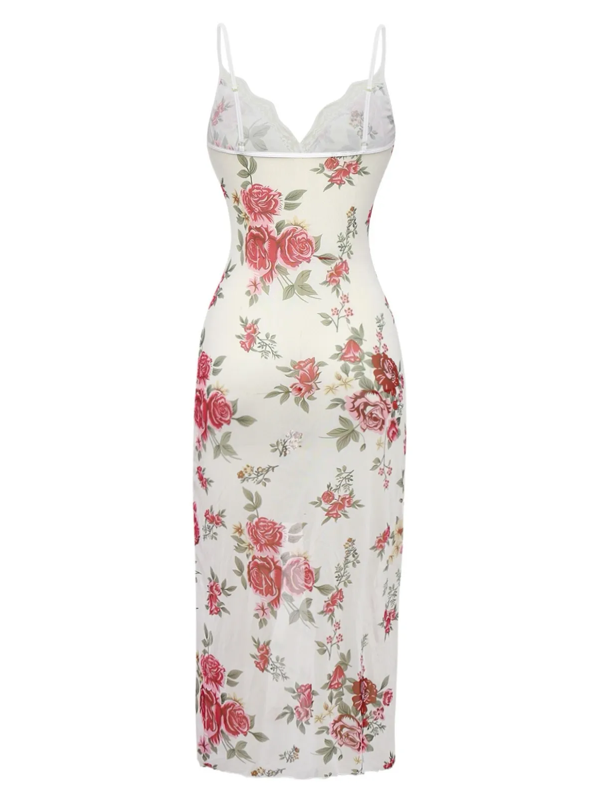 White 1930s Lace Floral Mesh Spaghetti Straps Nightgown sold by Retro Stage product image thumbnail 2