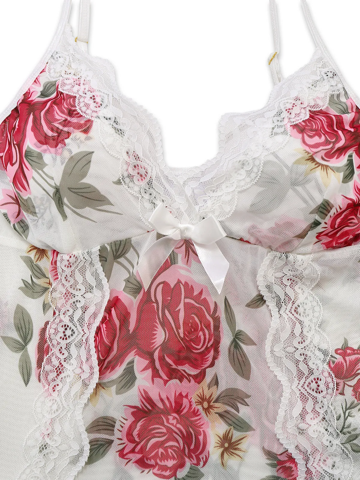 White 1930s Lace Floral Mesh Spaghetti Straps Nightgown sold by Retro Stage product image thumbnail 3