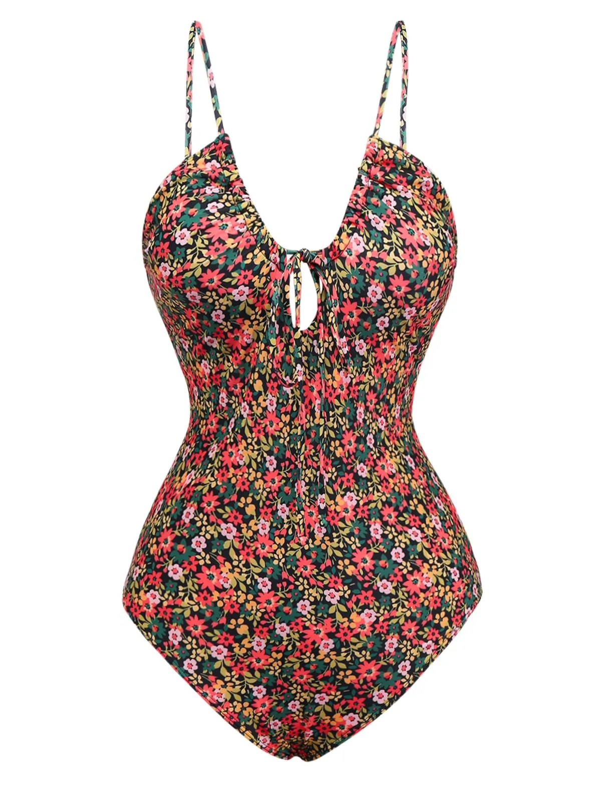 1930s Spaghetti Strap Ditsy Floral One-Piece Swimsuit sold by Retro Stage