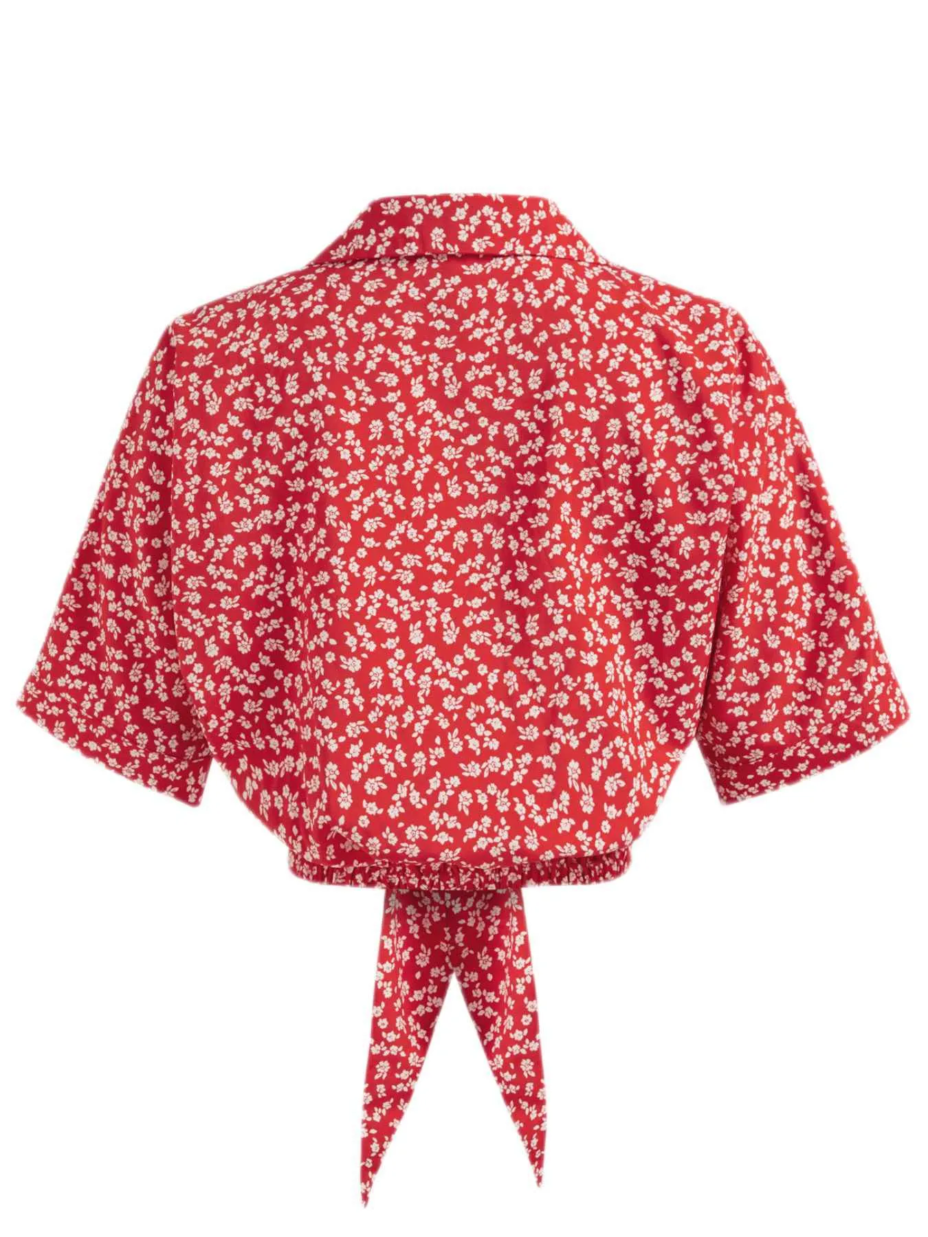 Red 1950s Ditsy Floral Lapel Bow Top sold by Retro Stage product image thumbnail 2