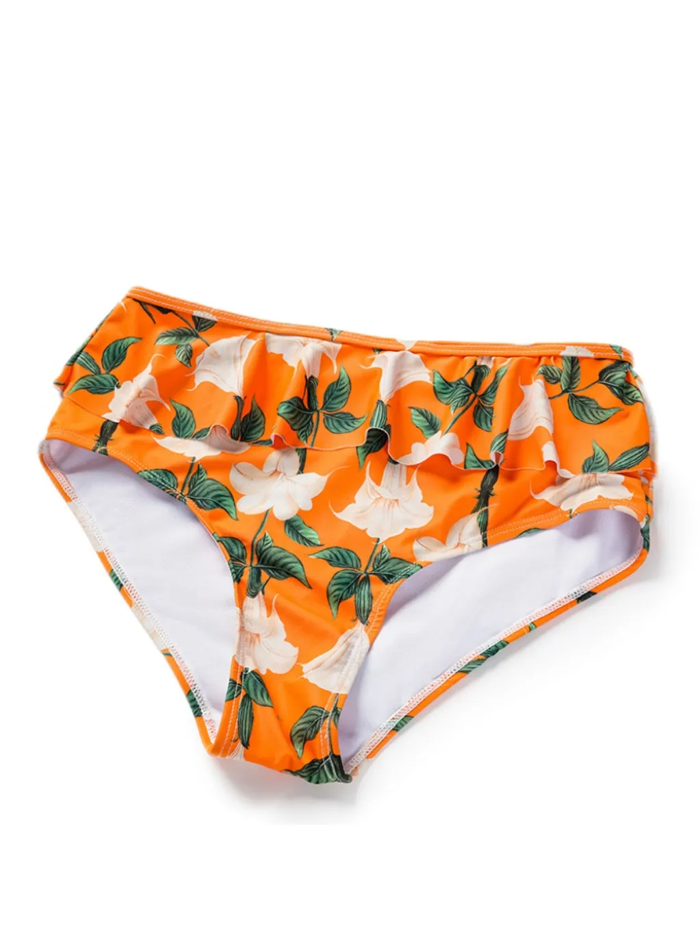 2PCS Orange 1940s Ruffle Floral Bikini Set & Cover Up sold by Retro Stage product image thumbnail 5