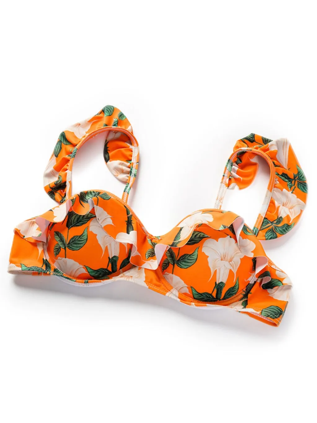 2PCS Orange 1940s Ruffle Floral Bikini Set & Cover Up sold by Retro Stage product image thumbnail 4