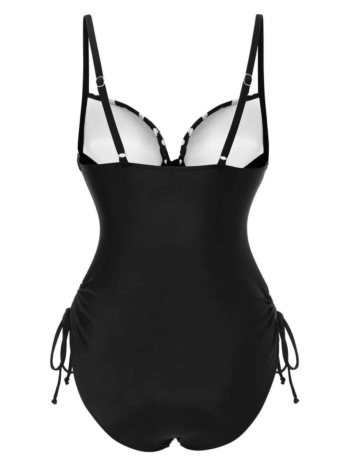 Black 1950s Spaghetti Strap Polka Dot One-Piece Swimsuit sold by Retro Stage product image thumbnail 3