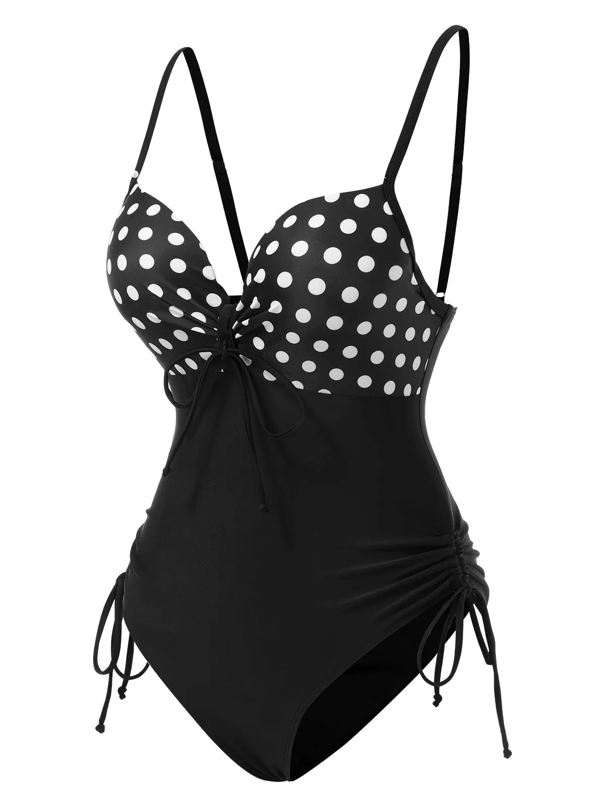 Black 1950s Spaghetti Strap Polka Dot One-Piece Swimsuit sold by Retro Stage product image thumbnail 2