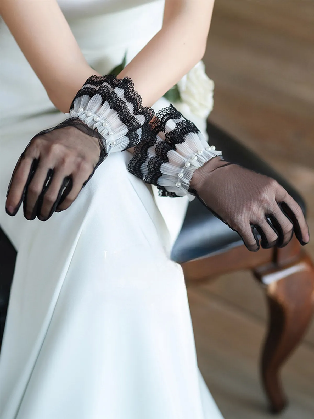Retro Pearls Lace Trim Sheer Gloves sold by Retro Stage