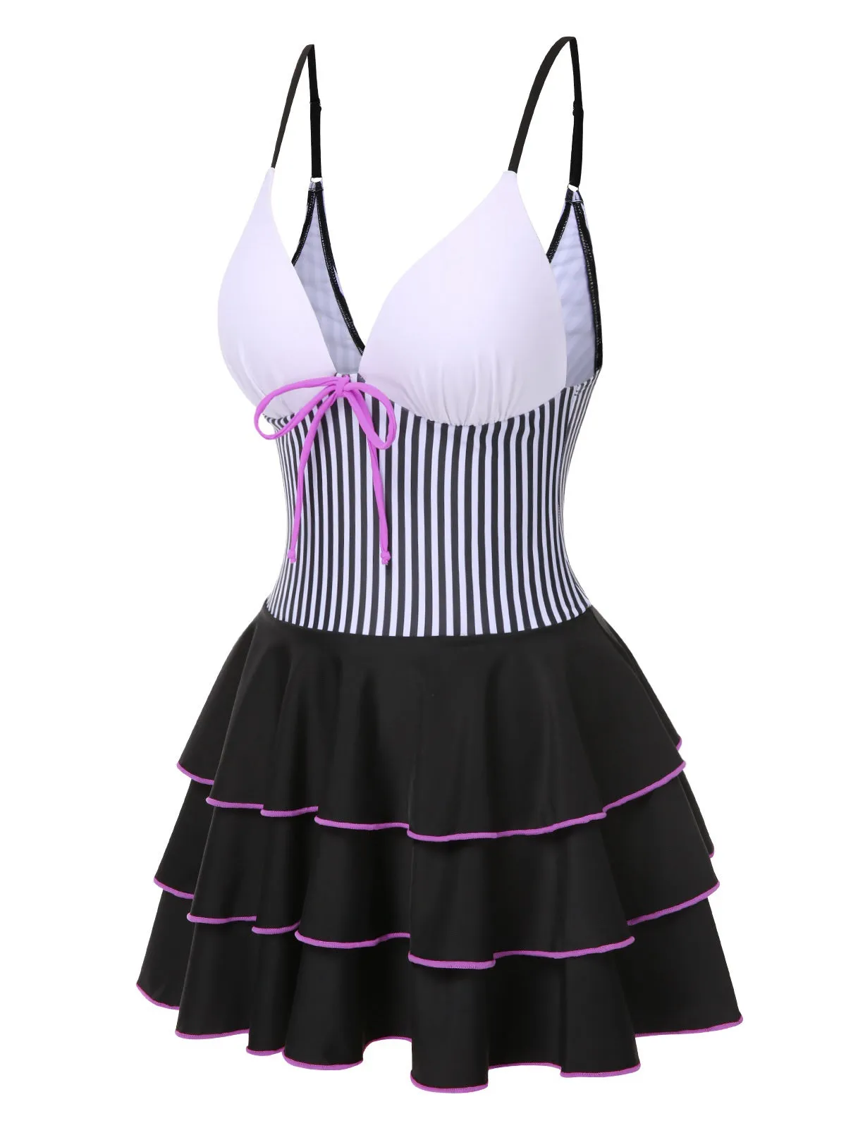 1940s Stripe Patchwork Layered Hem Swim Dress sold by Retro Stage product image thumbnail 2