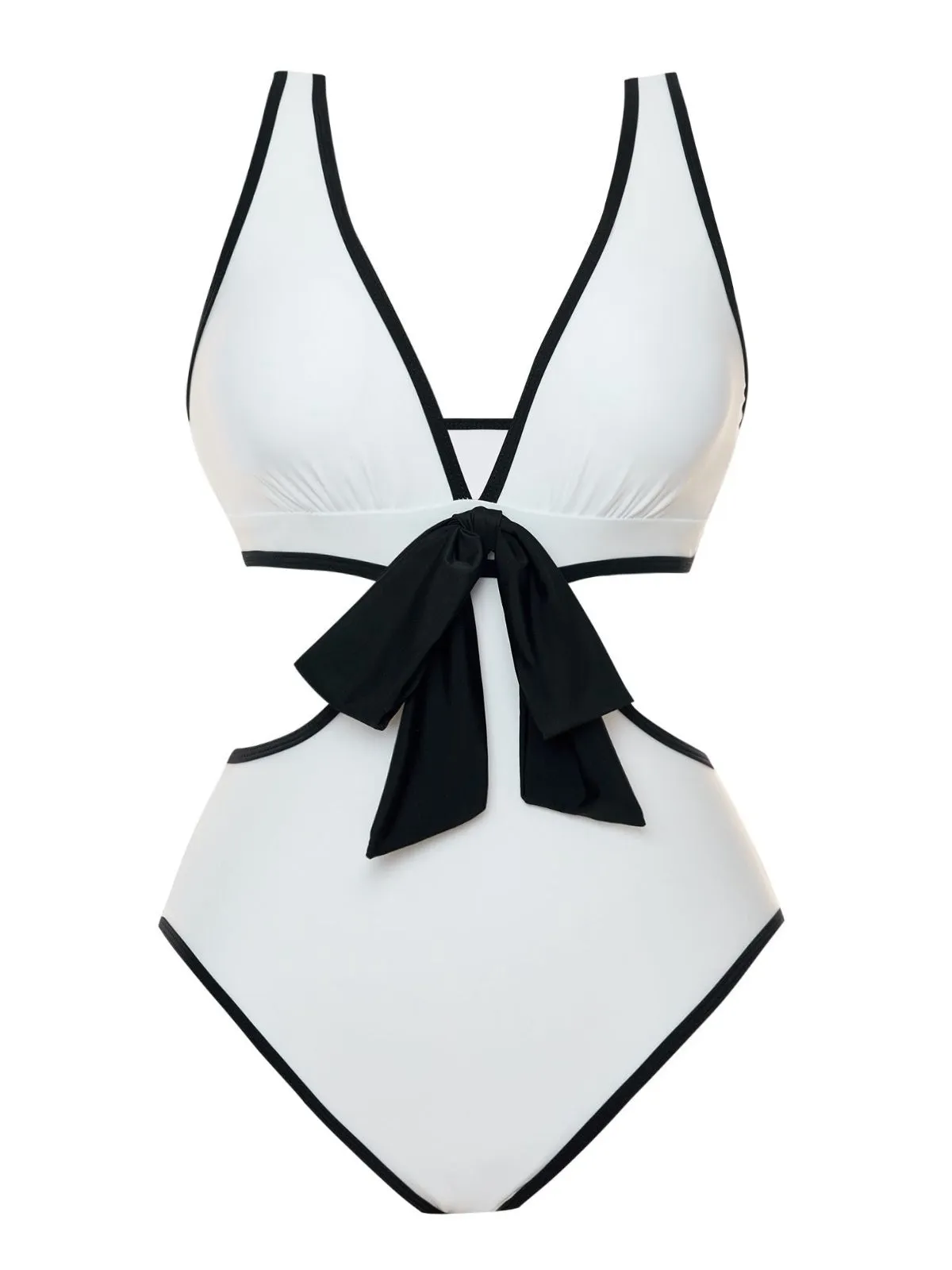 White 1950s Waist Hollow Binding Bow Swimsuit sold by Retro Stage