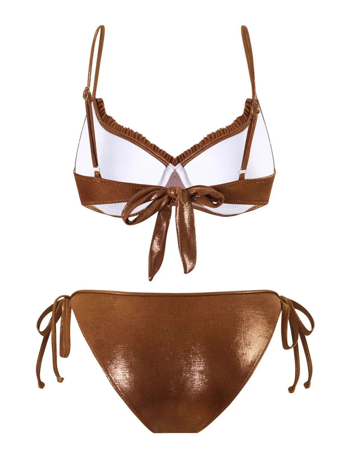 Brown 1950s Shiny Rhinestones Headed Ruffle Bikini Set sold by Retro Stage product image thumbnail 2