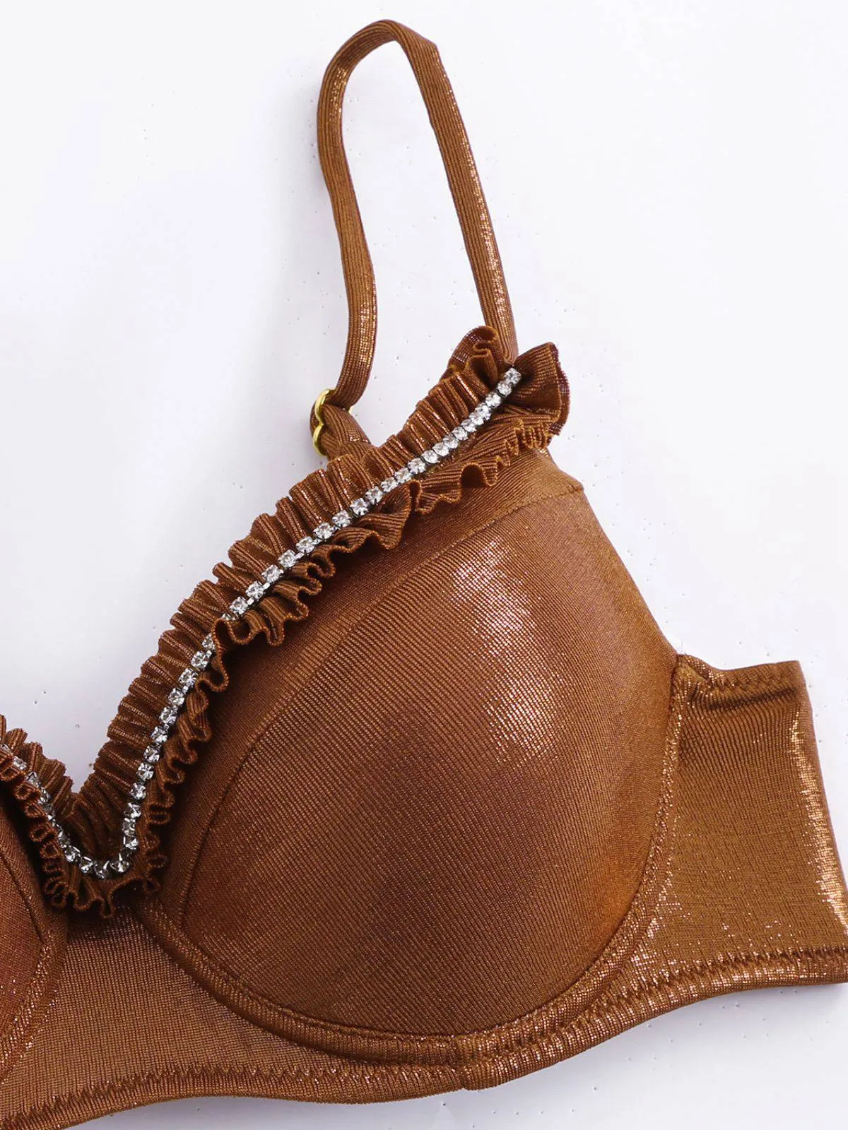 Brown 1950s Shiny Rhinestones Headed Ruffle Bikini Set sold by Retro Stage product image thumbnail 3