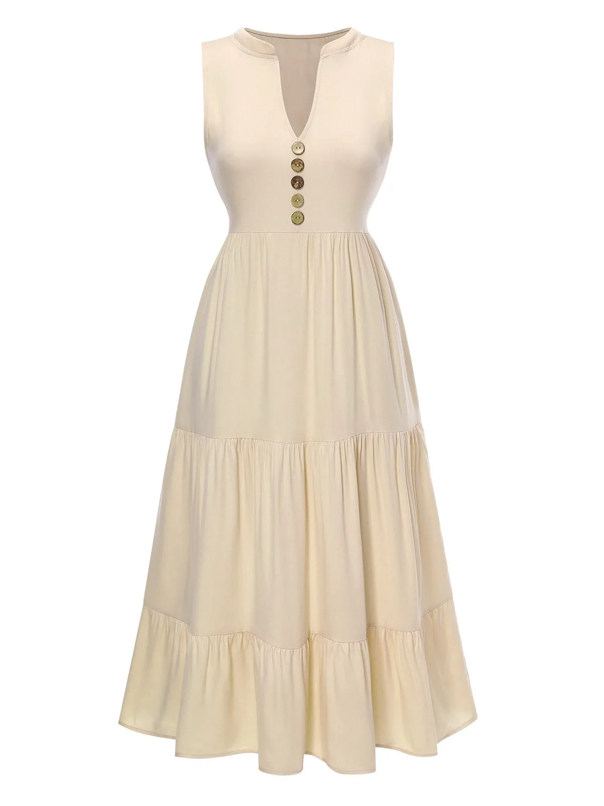 Cream 1940s Button Sleeveless Tiered Dress sold by Retro Stage