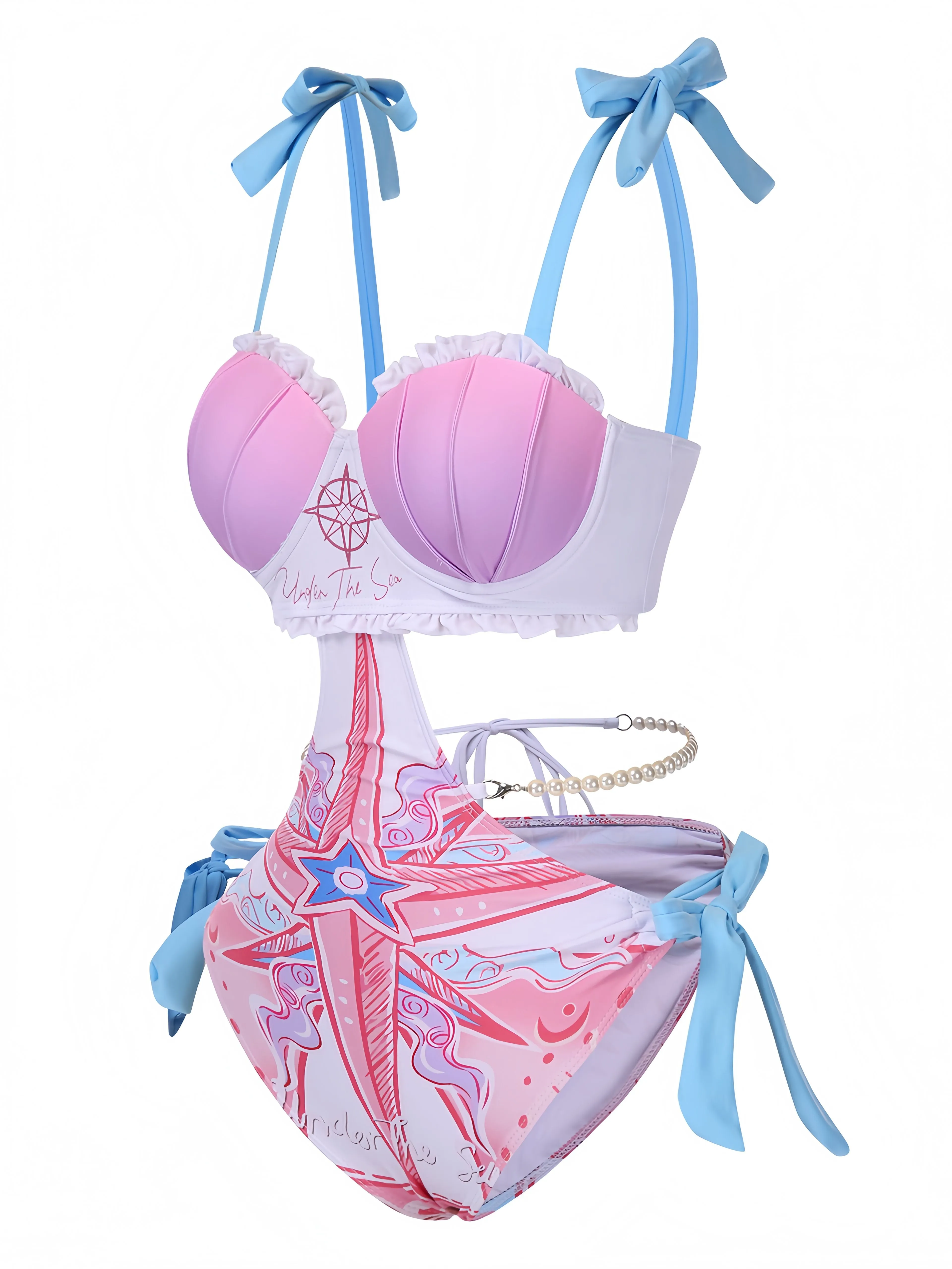 1970s Ruffled Pearl Chain Hollow Waist Swimsuit sold by Retro Stage product image thumbnail 2