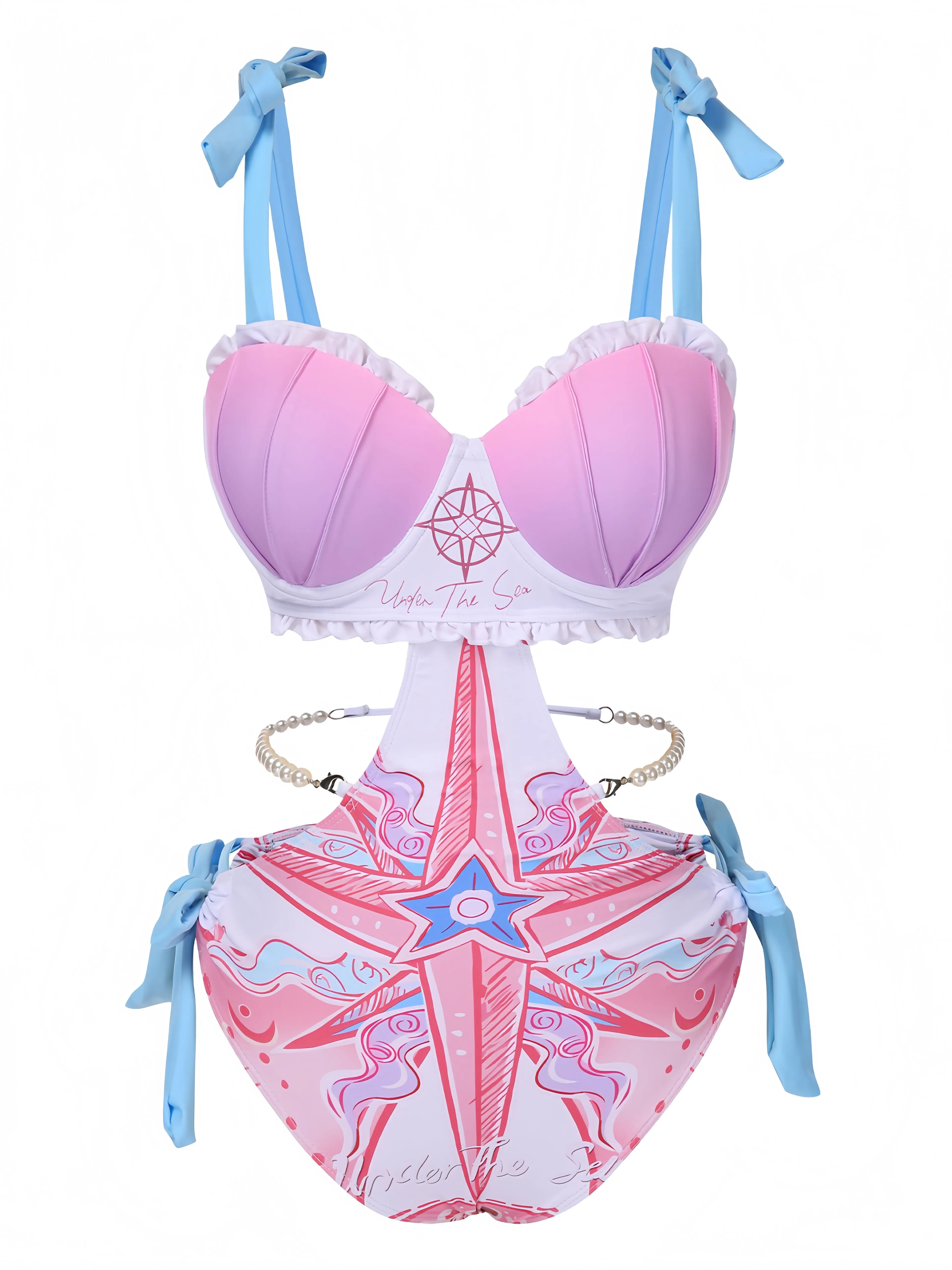 1970s Ruffled Pearl Chain Hollow Waist Swimsuit sold by Retro Stage