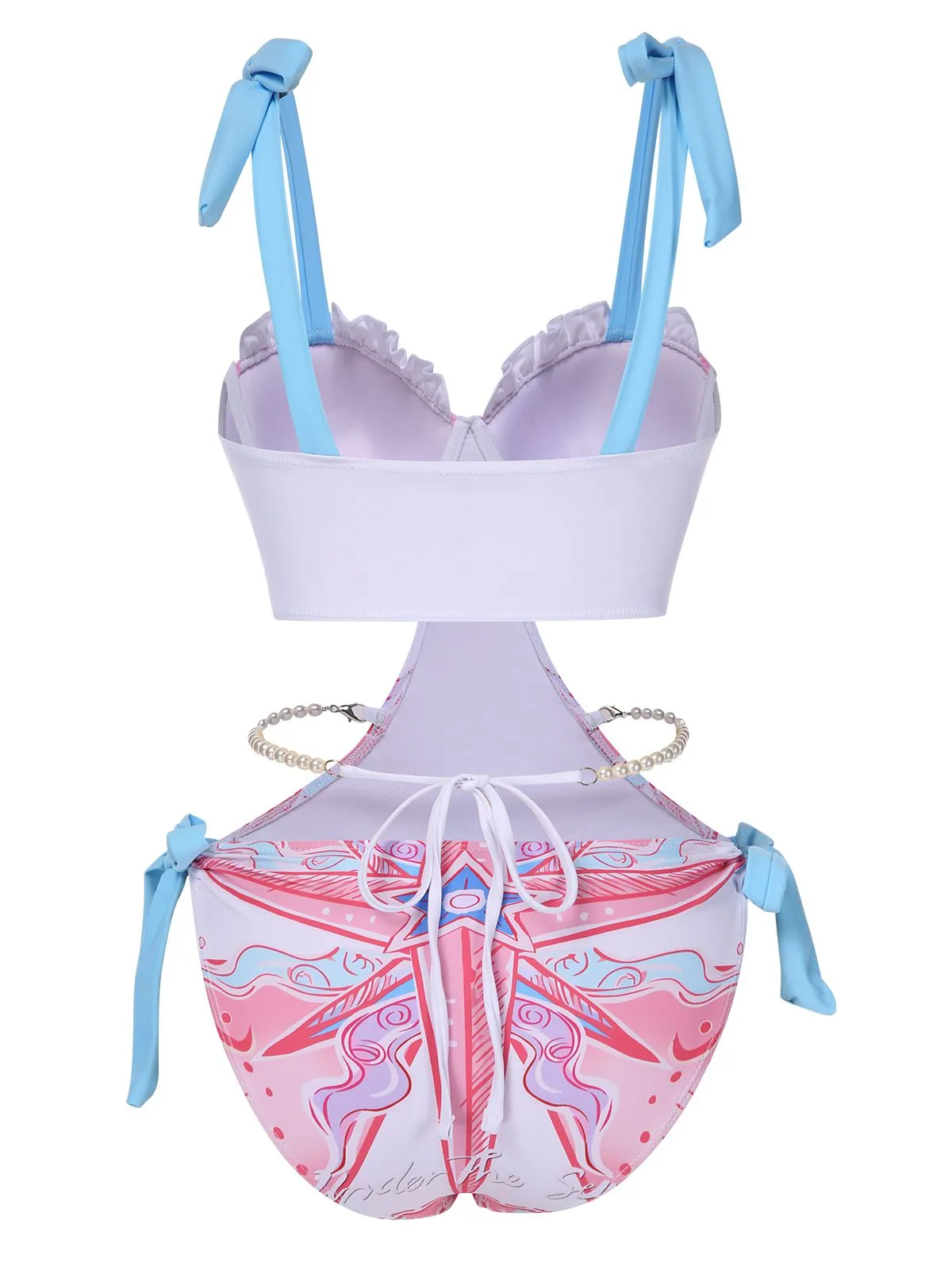 1970s Ruffled Pearl Chain Hollow Waist Swimsuit sold by Retro Stage product image thumbnail 3