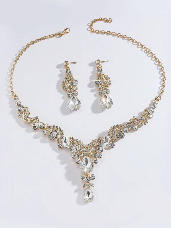 2PCS Rhinestone Necklace & Earrings Set sold by Retro Stage