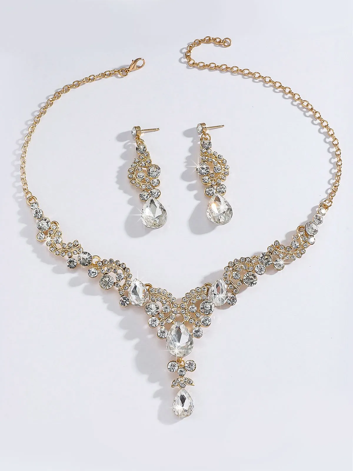2PCS Rhinestone Necklace & Earrings Set sold by Retro Stage