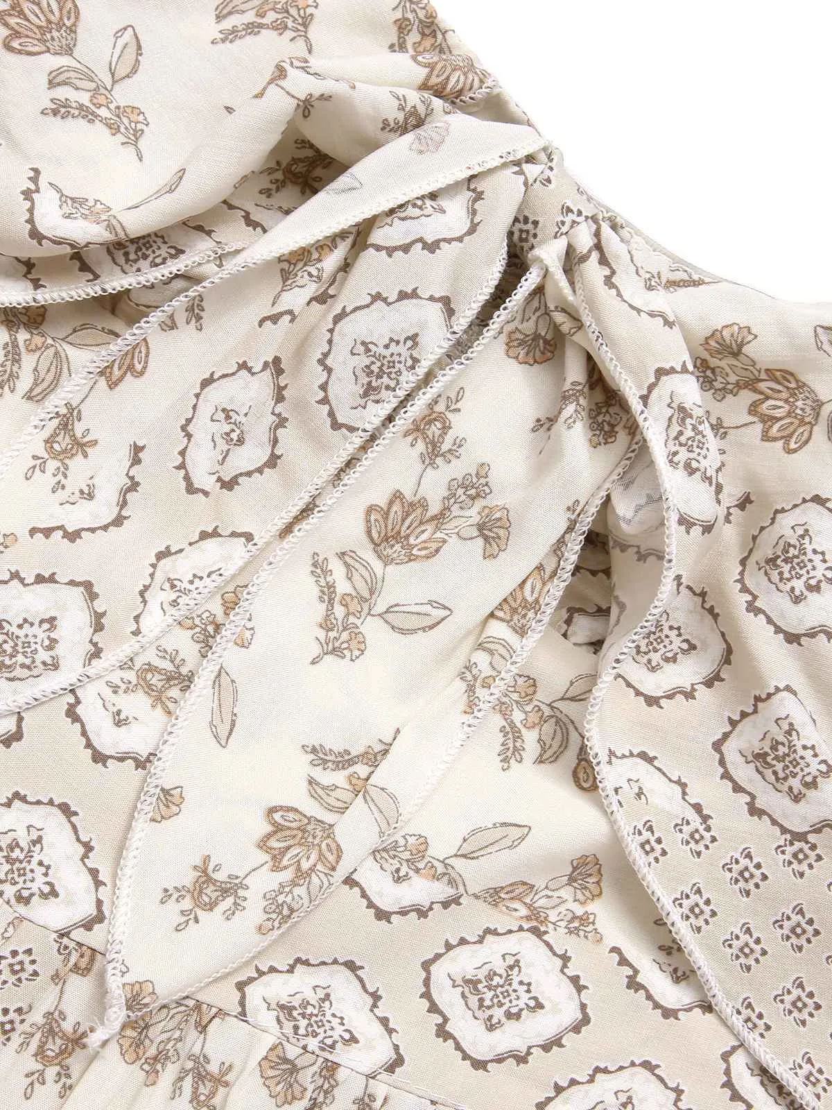 Beige 1970s Bandeau Bow Floral Bohemian Jumpsuit sold by Retro Stage product image thumbnail 3