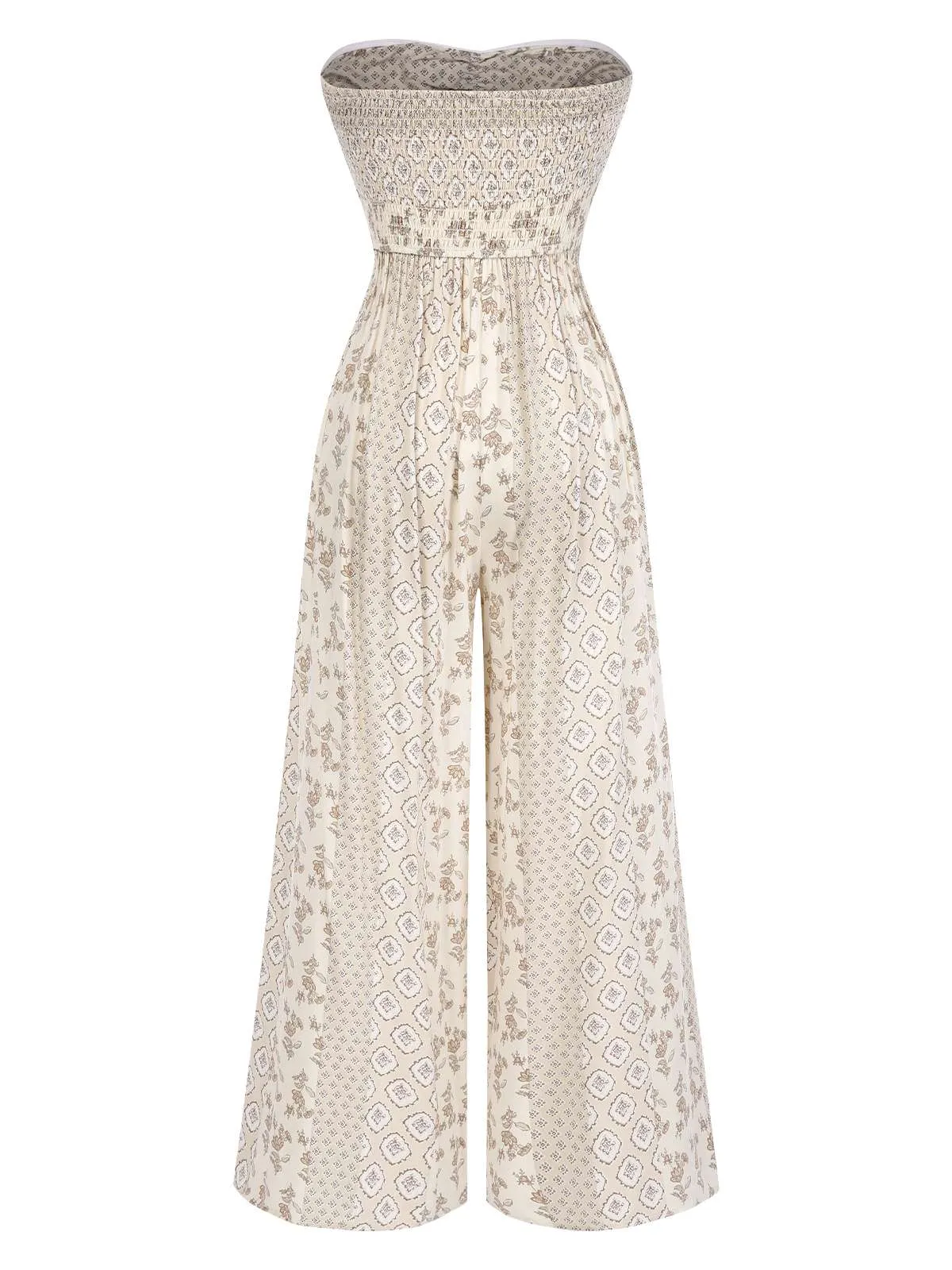 Beige 1970s Bandeau Bow Floral Bohemian Jumpsuit sold by Retro Stage product image thumbnail 2