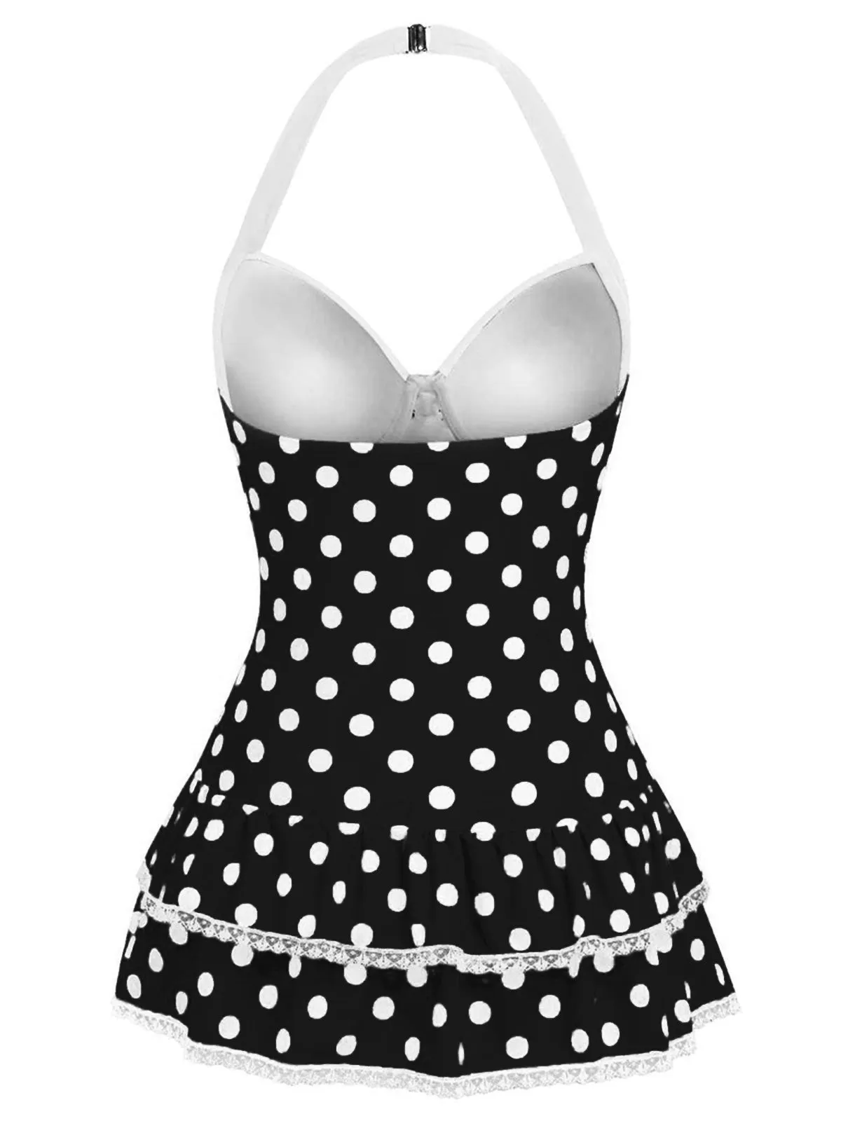 Black 1940s Halter Polka Dots Bow One-Piece Swimsuit sold by Retro Stage product image thumbnail 2