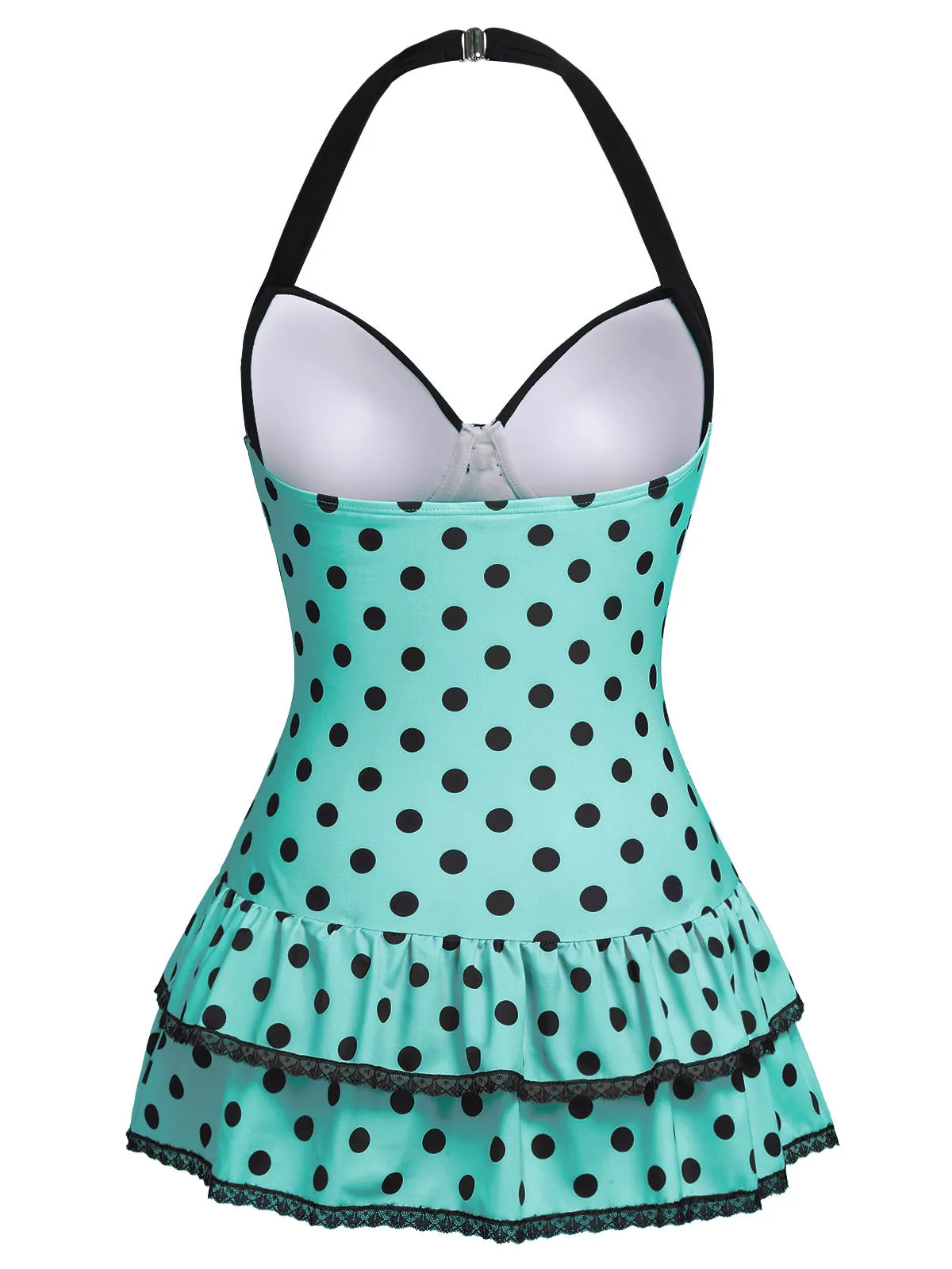 Black 1940s Halter Polka Dots Bow One-Piece Swimsuit sold by Retro Stage product image thumbnail 4
