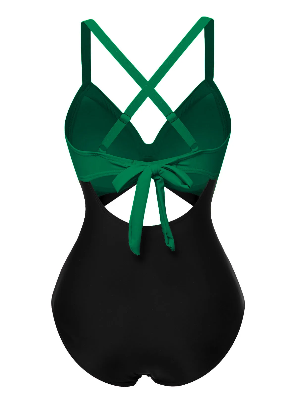 Green & Black 1940s Hollow Waist Patchwork Swimsuit sold by Retro Stage product image thumbnail 2