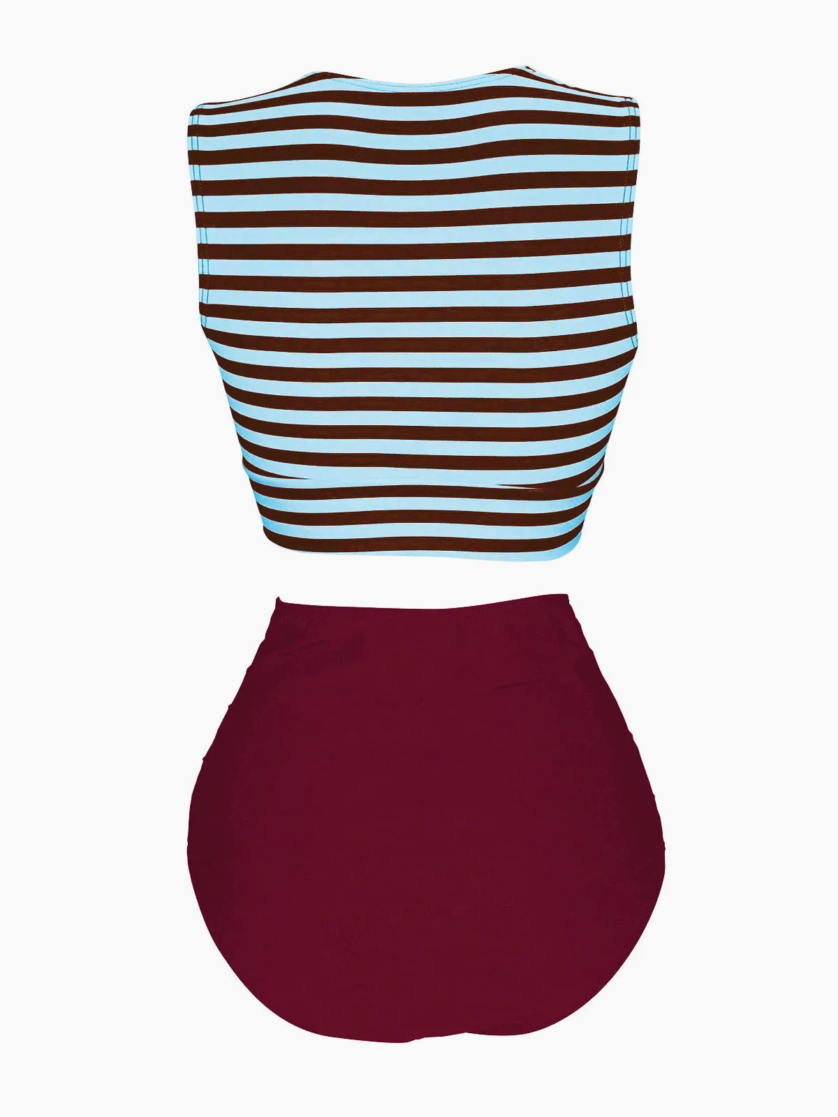 Blue & Red 1970s Striped Waist Tie Patchwork Swimsuit sold by Retro Stage product image thumbnail 2