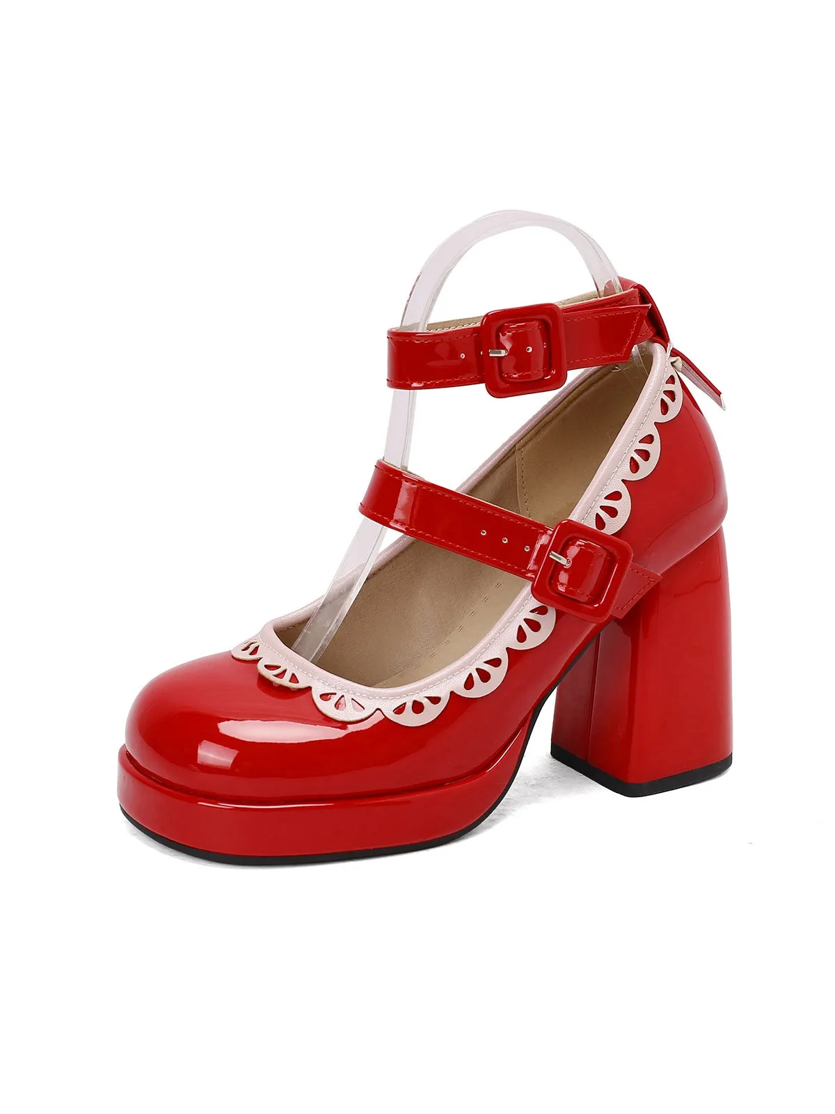 Vintage Lace Patent Leather Chunky Heels sold by Retro Stage product image thumbnail 4