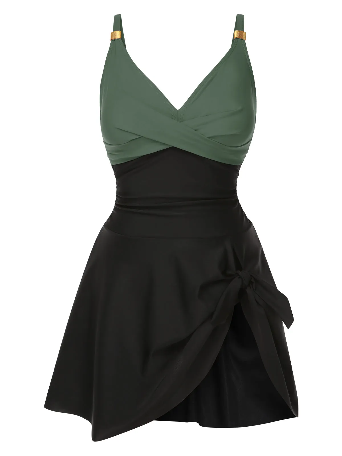 1940s Solid Ruffle Patchwork Twist Swimdress sold by Retro Stage product image thumbnail 4