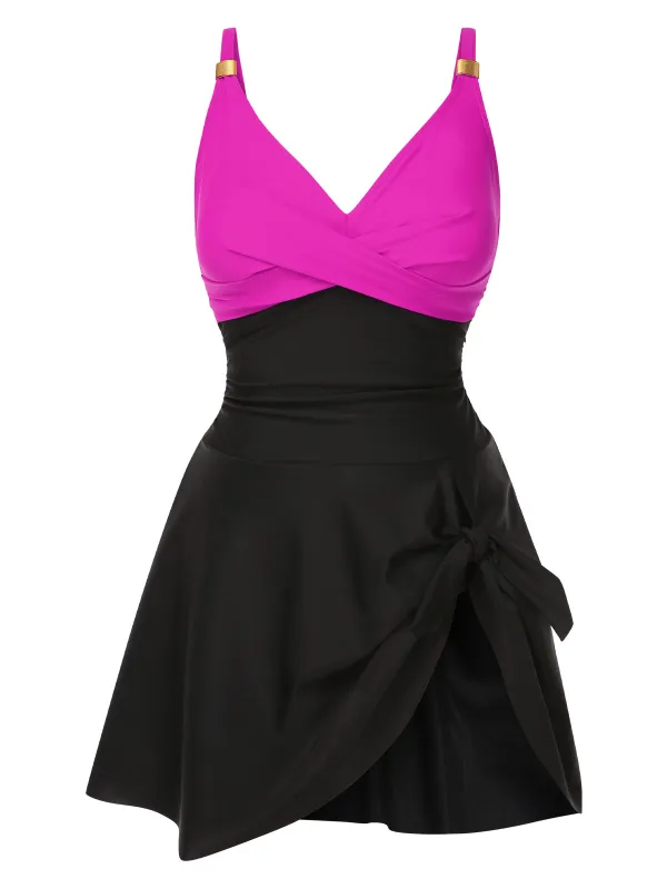 1940s Solid Ruffle Patchwork Twist Swimdress sold by Retro Stage