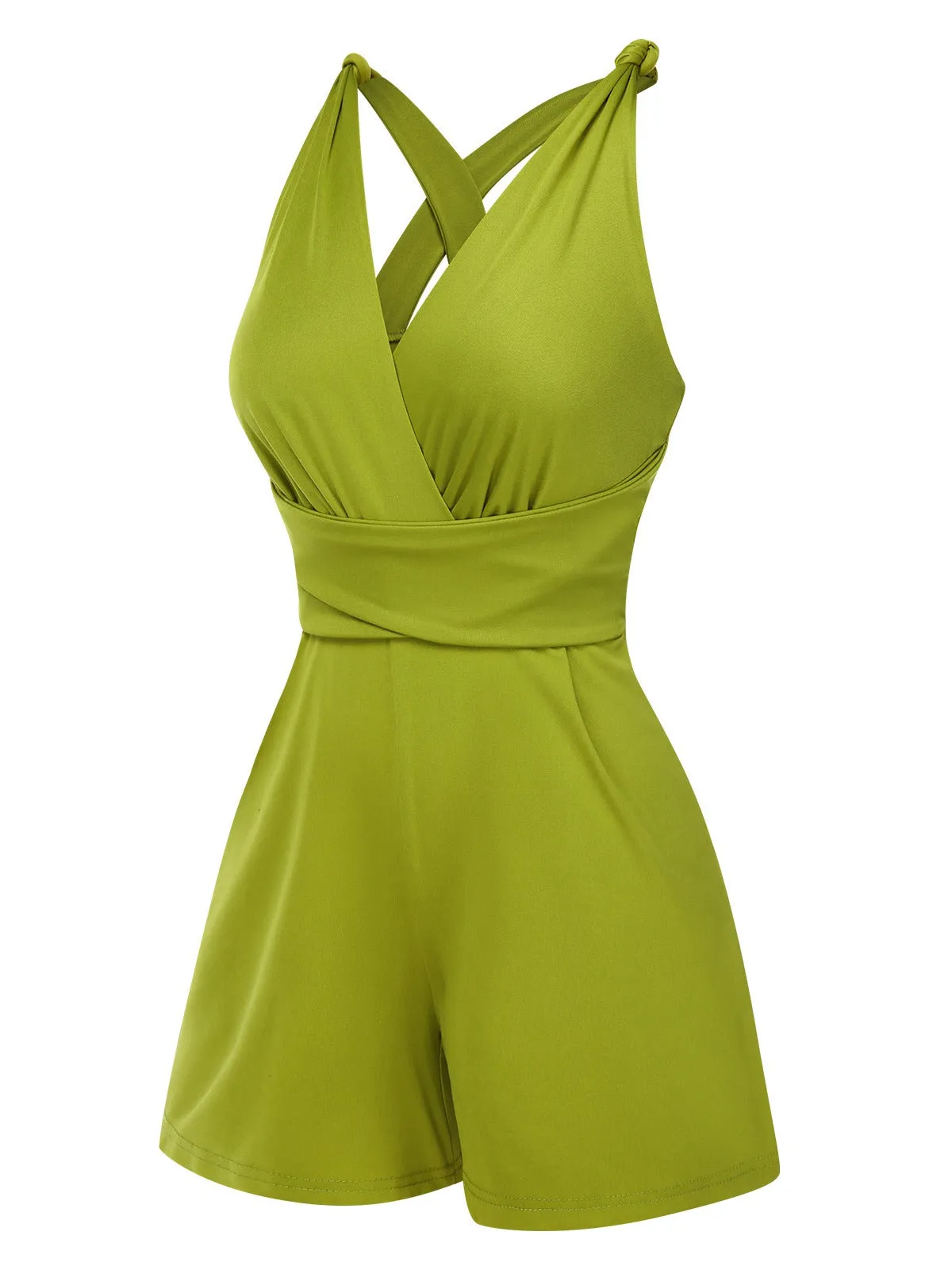 Green 1940s Solid Cross-Back Straps Romper sold by Retro Stage product image thumbnail 2