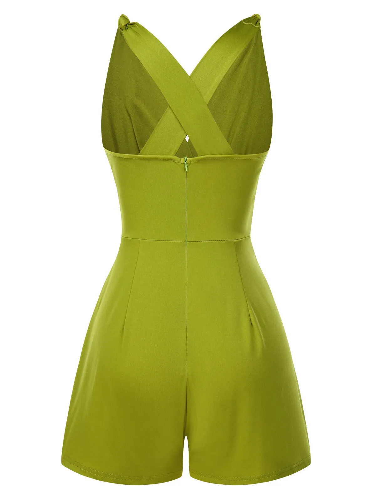 Green 1940s Solid Cross-Back Straps Romper sold by Retro Stage product image thumbnail 3