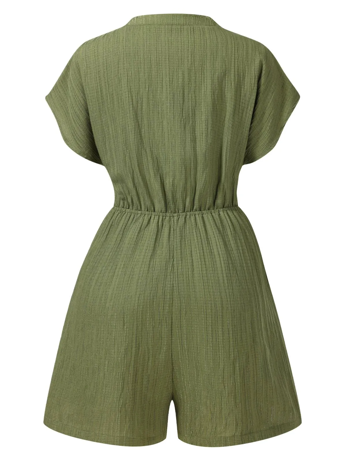 Green 1950s V-Neck Textured Pocket Romper sold by Retro Stage product image thumbnail 2