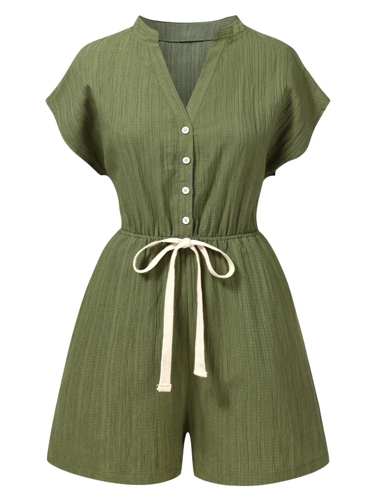Green 1950s V-Neck Textured Pocket Romper sold by Retro Stage