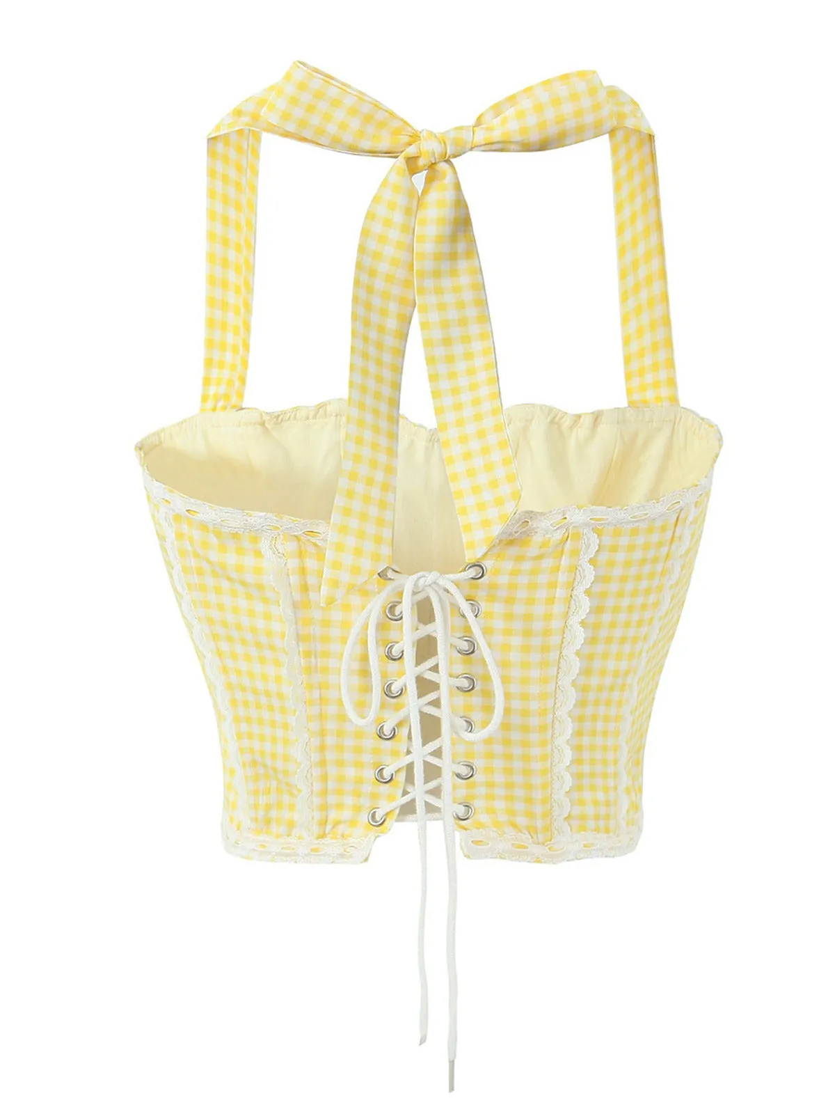 1950s Gingham Plaid Lace-Up Halter Crop Camisole sold by Retro Stage product image thumbnail 4