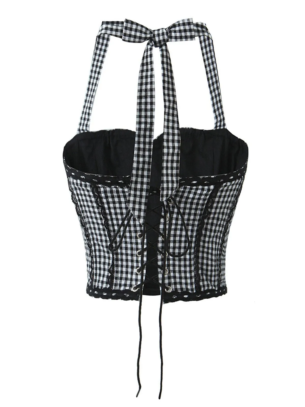 1950s Gingham Plaid Lace-Up Halter Crop Camisole sold by Retro Stage product image thumbnail 2