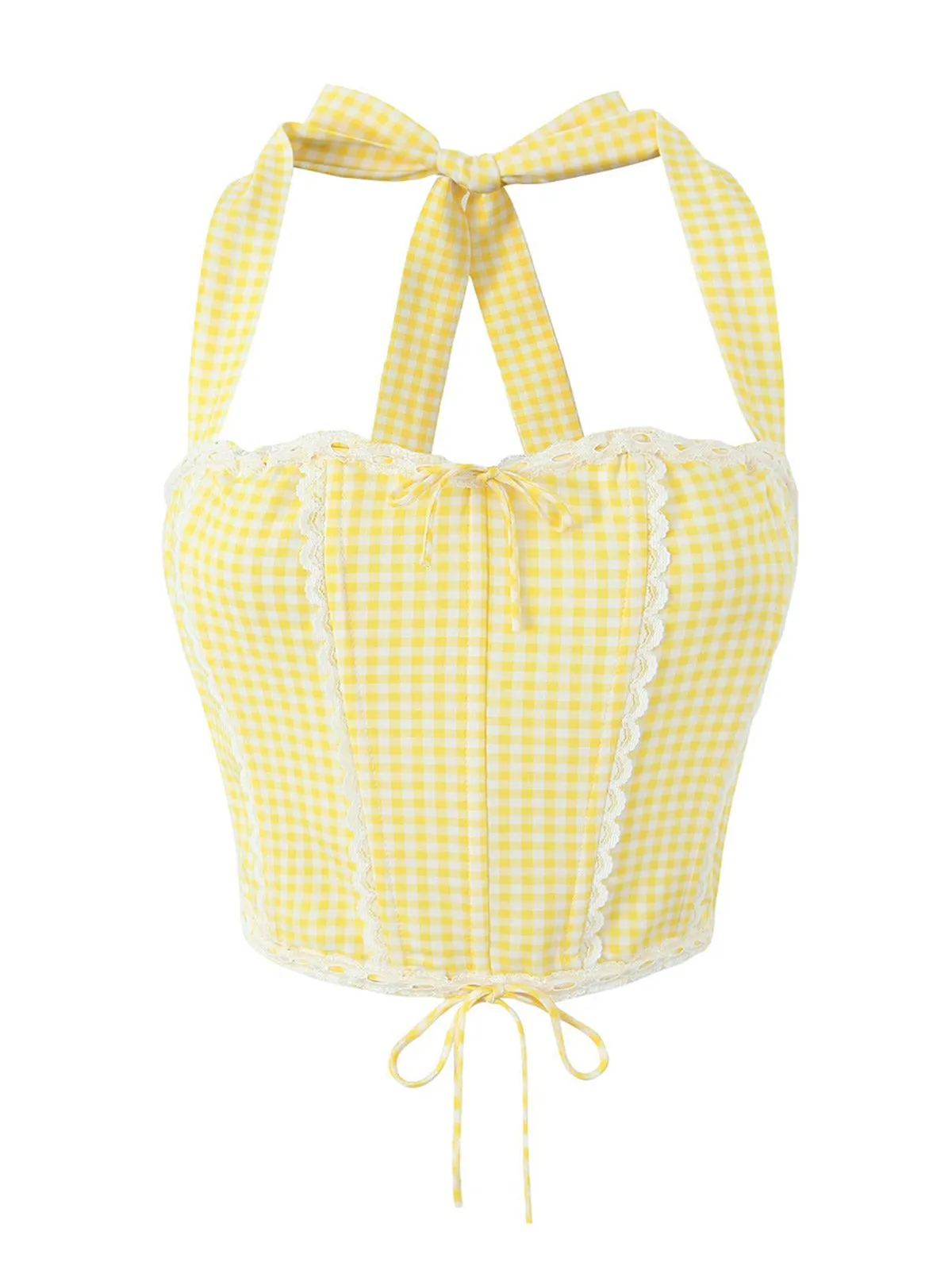 1950s Gingham Plaid Lace-Up Halter Crop Camisole sold by Retro Stage product image thumbnail 3