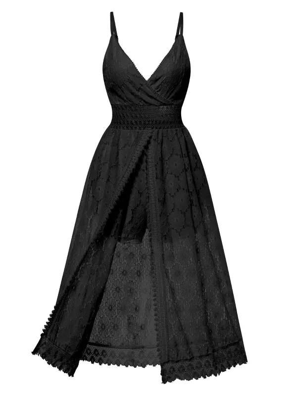 1970s Strap Boho Lace Floral Skirted Romper sold by Retro Stage