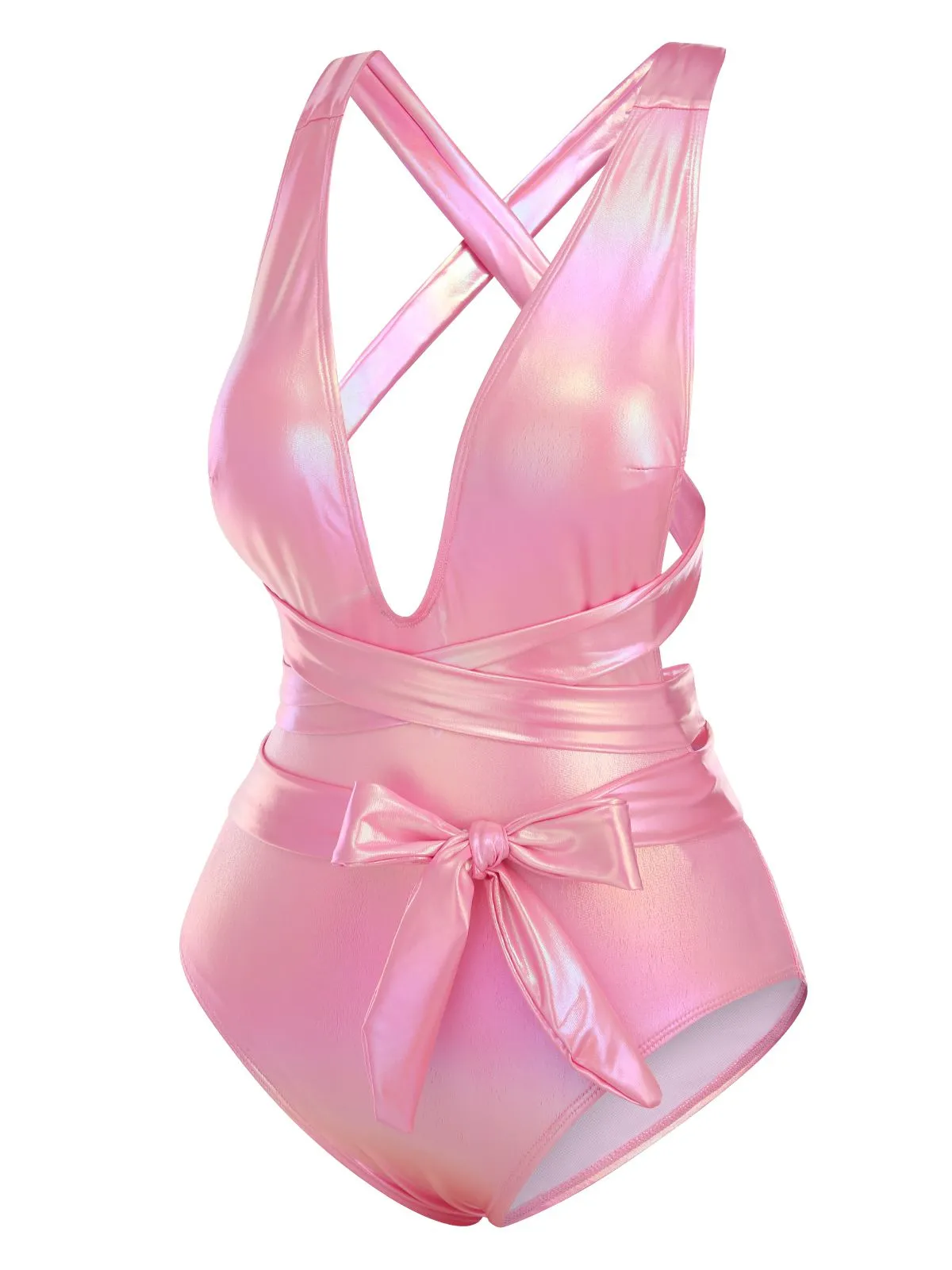 Pink 1970s Metallic Lace-Up Swimsuit sold by Retro Stage product image thumbnail 2