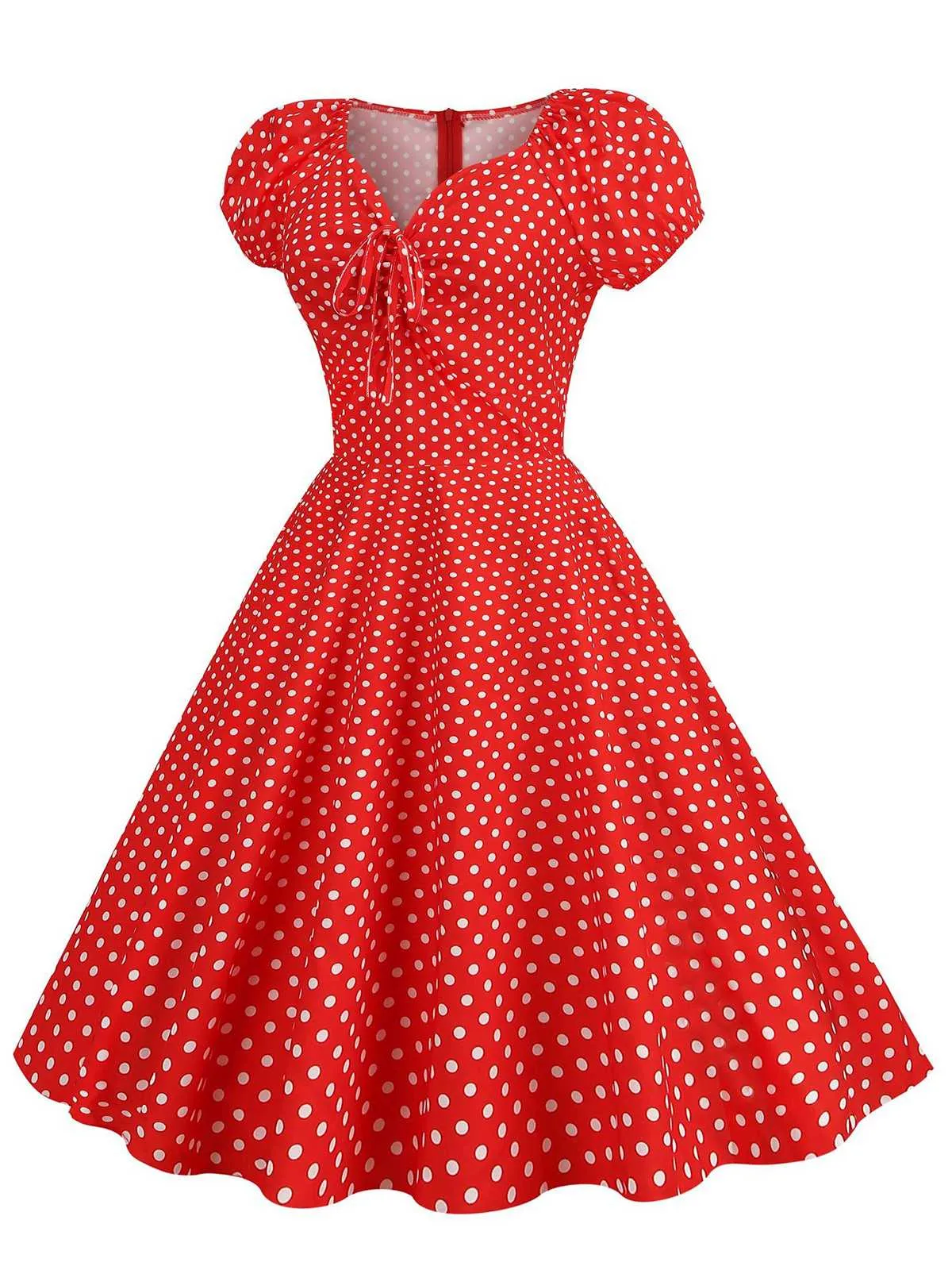 Red 1950s Polka Dot Sweetheart Neck Bow Dress sold by Retro Stage product image thumbnail 2