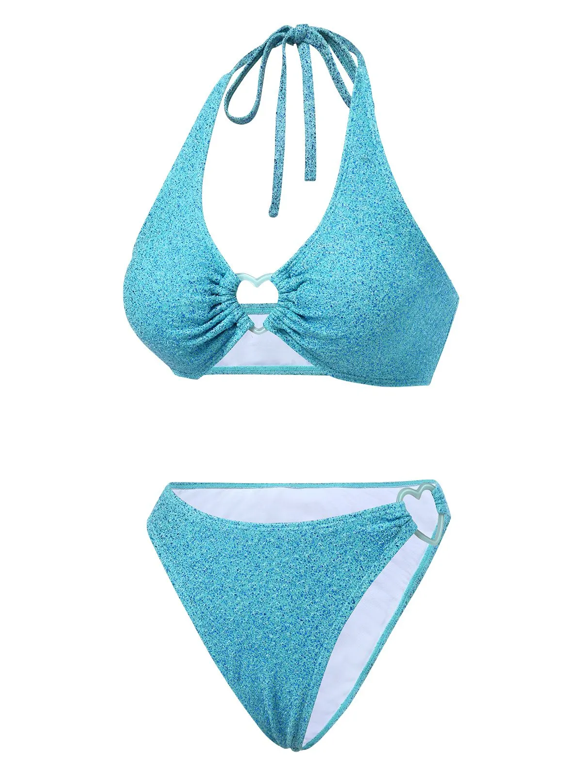 Blue 1970s Glitter Heart Hollow Bikini Set sold by Retro Stage product image thumbnail 2