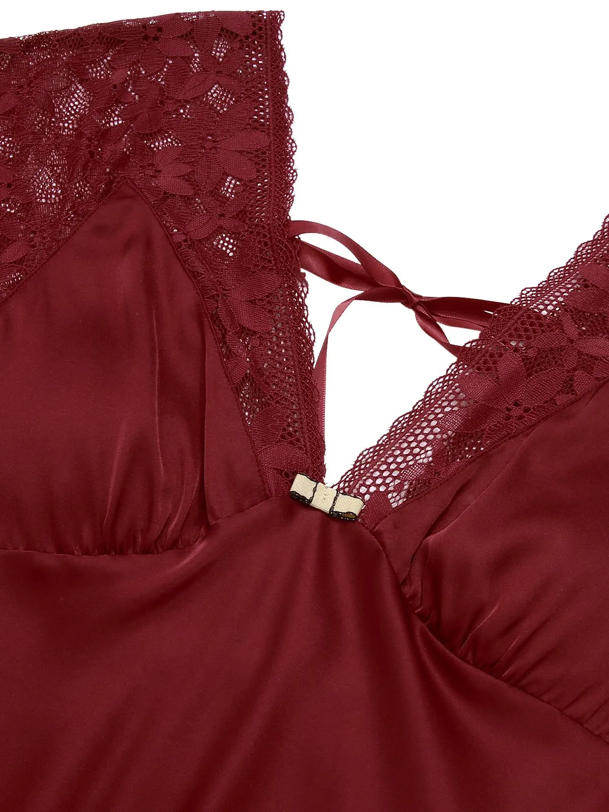 1960s Solid Lace Satin Patchwork V-neck Side-Slit Nightgown sold by Retro Stage product image thumbnail 4