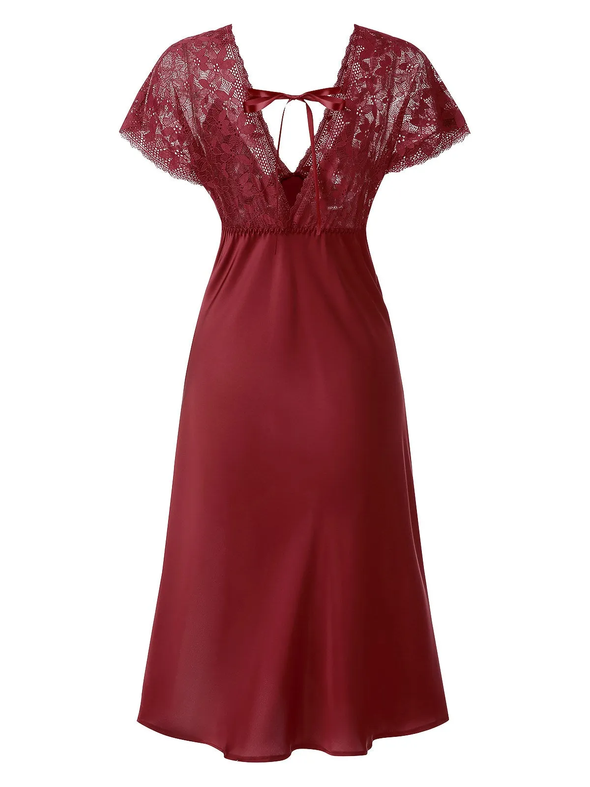 1960s Solid Lace Satin Patchwork V-neck Side-Slit Nightgown sold by Retro Stage product image thumbnail 3