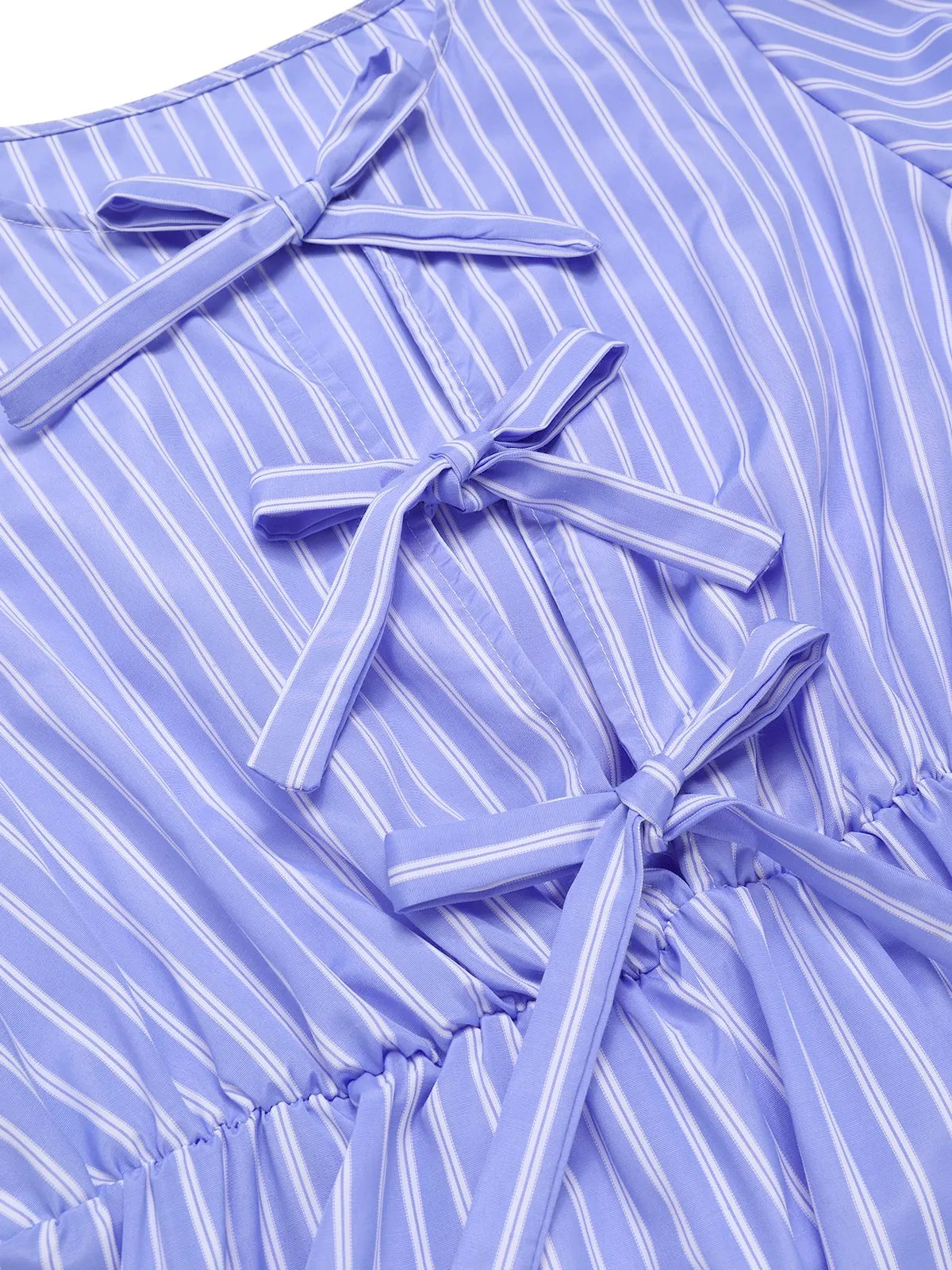 Light Blue 1950s Striped Bow Lace-Up Dress sold by Retro Stage product image thumbnail 3