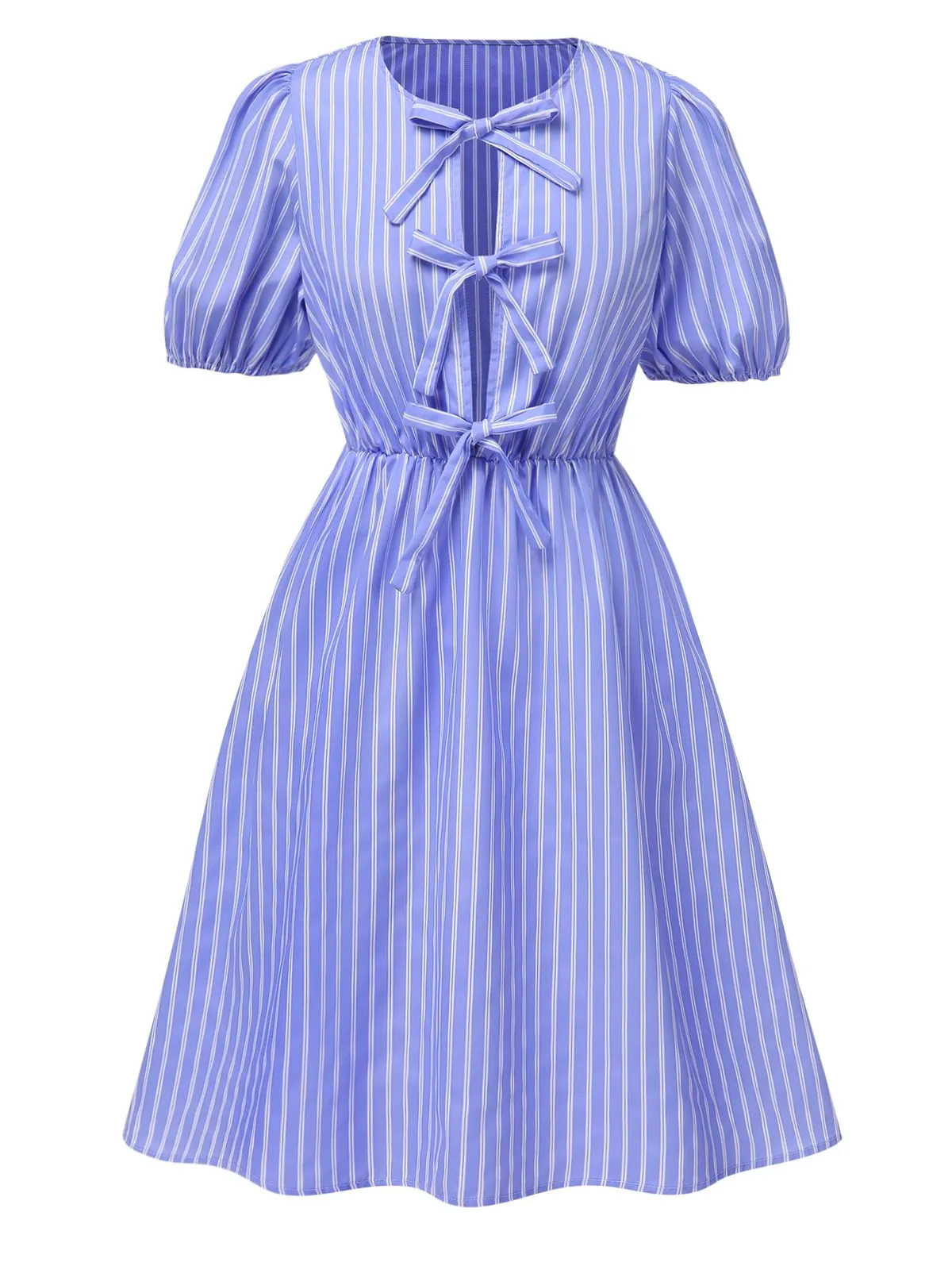 Light Blue 1950s Striped Bow Lace-Up Dress sold by Retro Stage