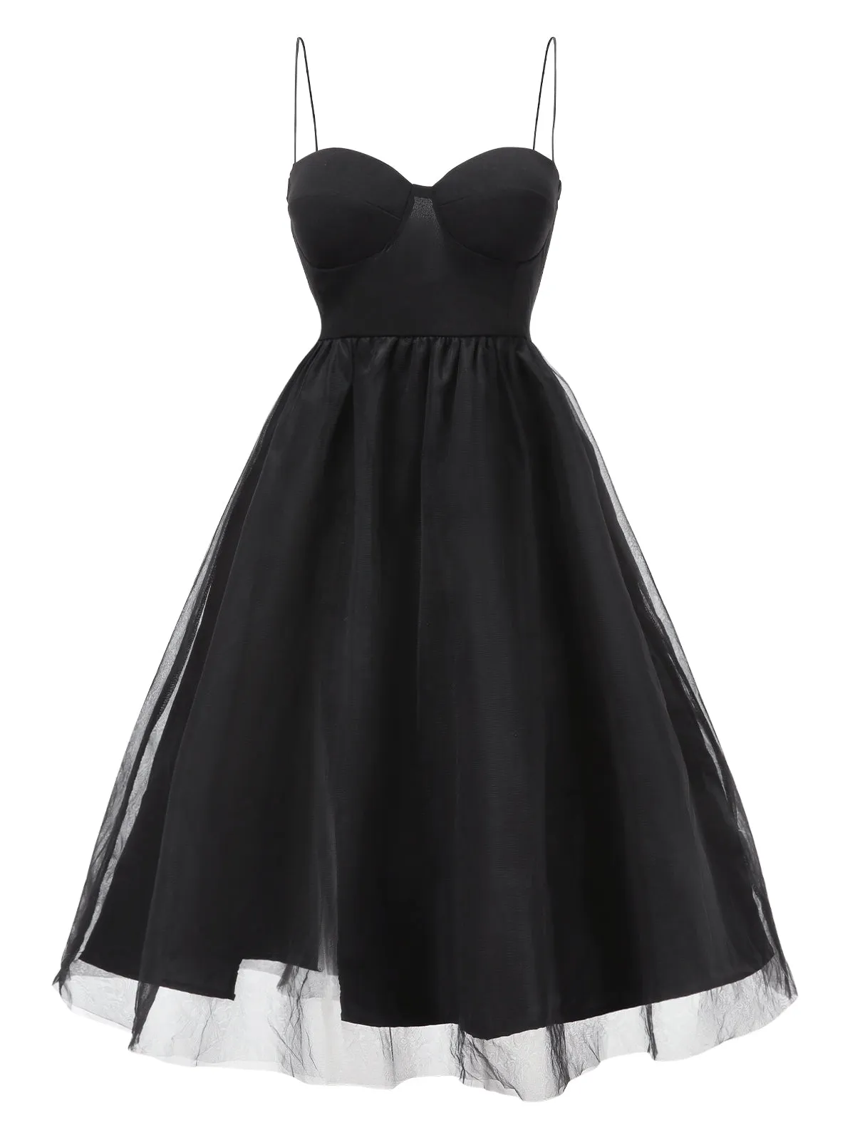 Black 1950s Solid Spaghetti Strap Mesh Dress sold by Retro Stage